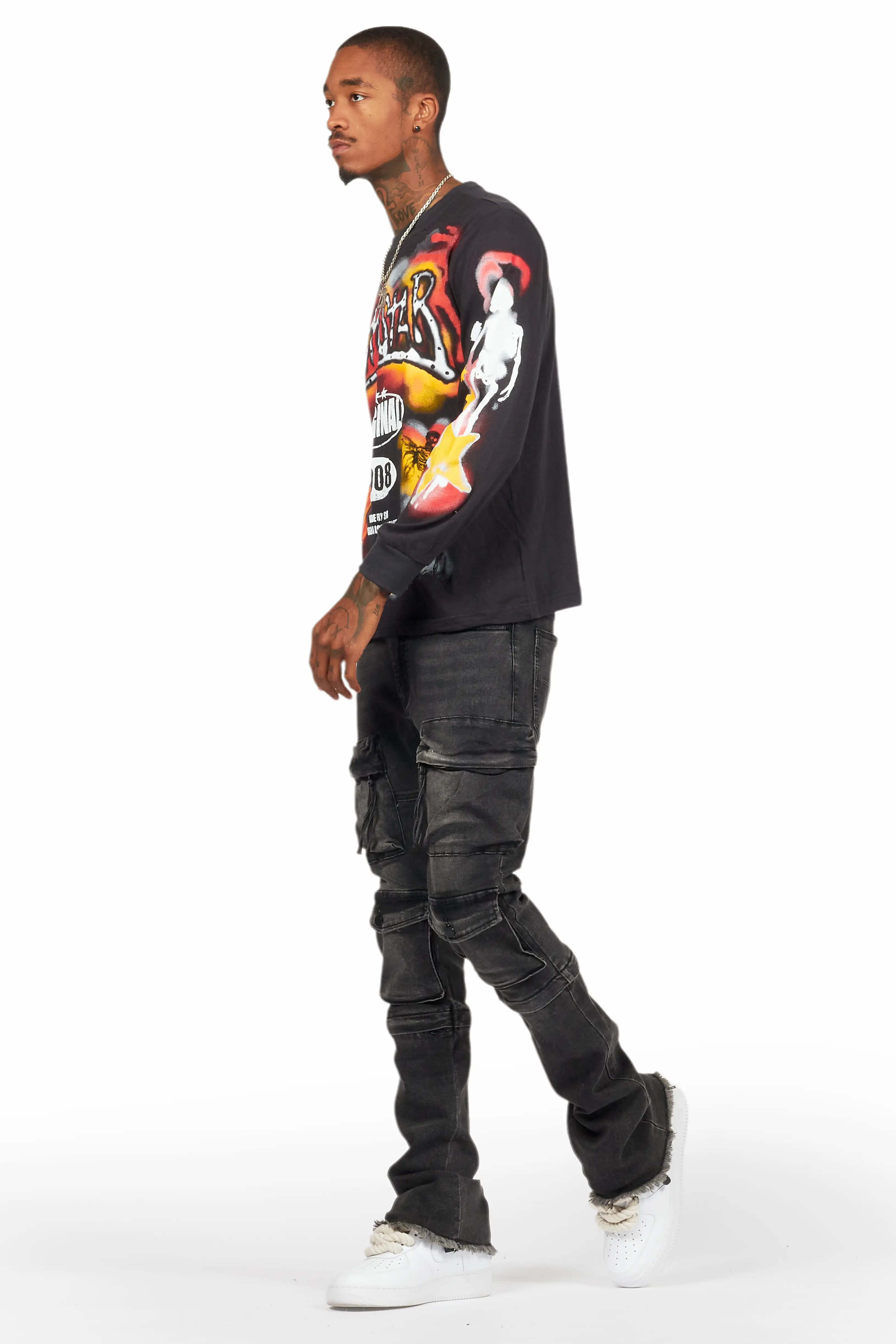 Jan Black Stacked Flare Cargo Jean - Image 11