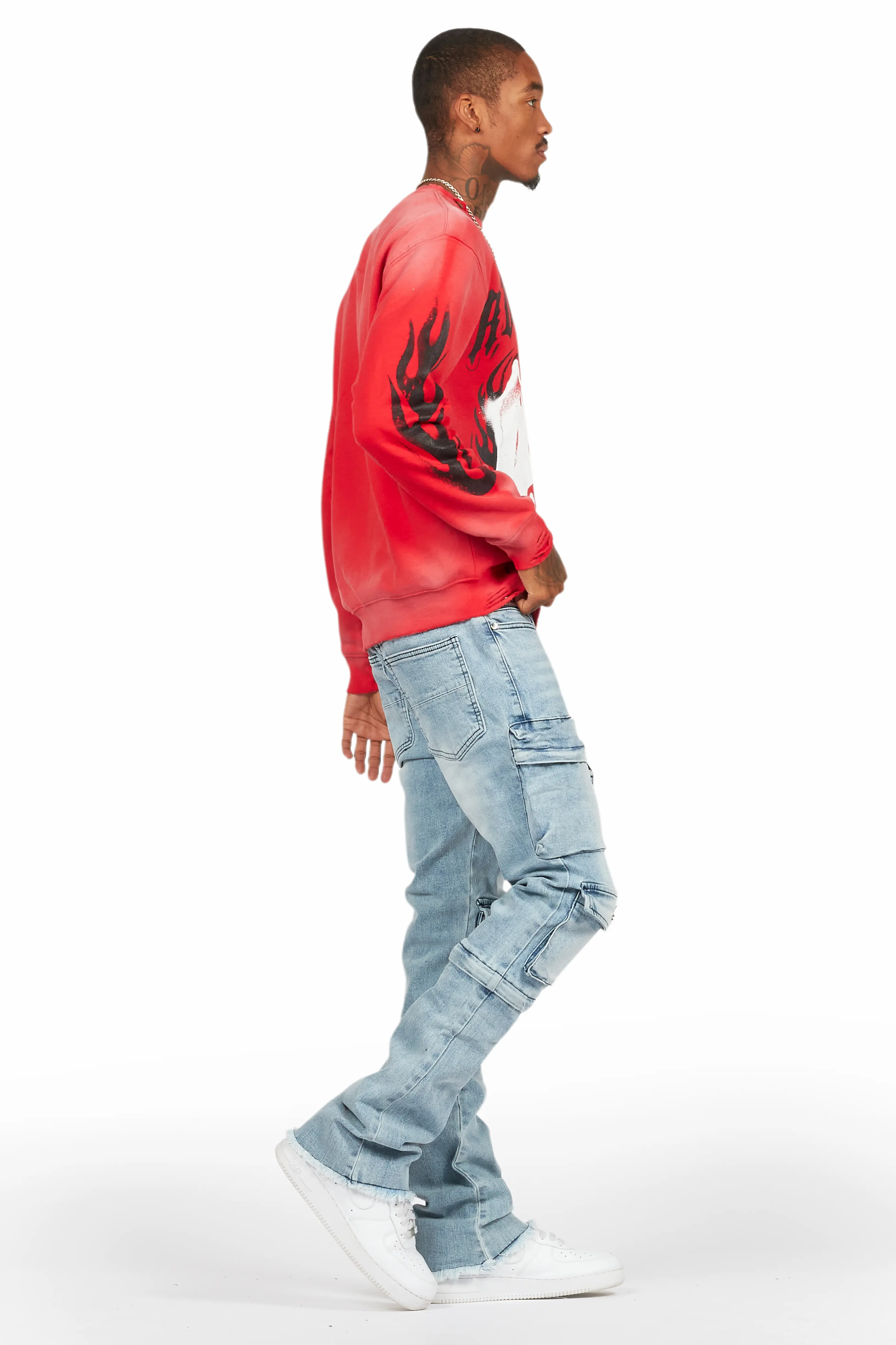 Jan Blue Stacked Flare Cargo Jean - Image 4