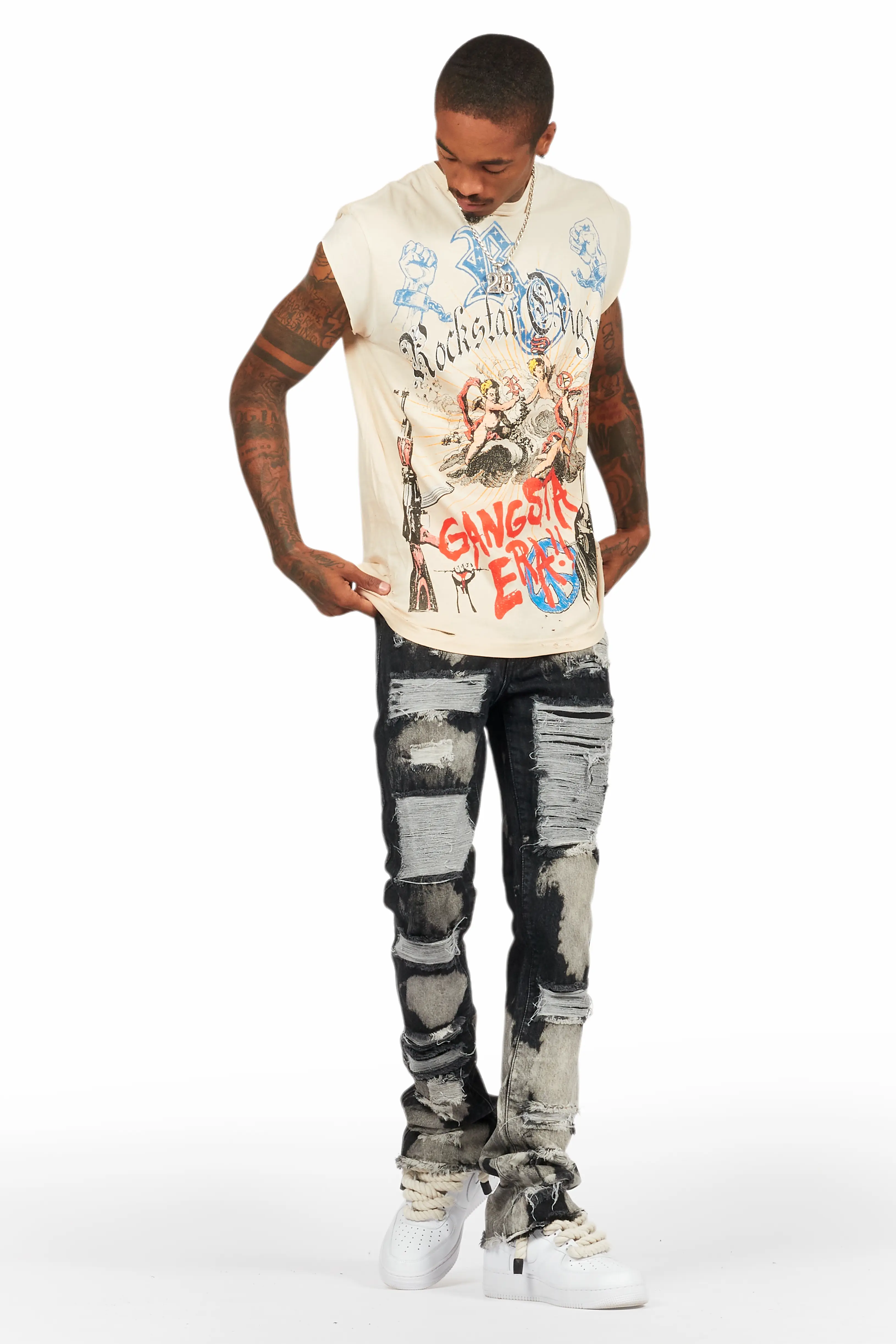 Stig Black Bleach Stacked Flare Jean - Image 6