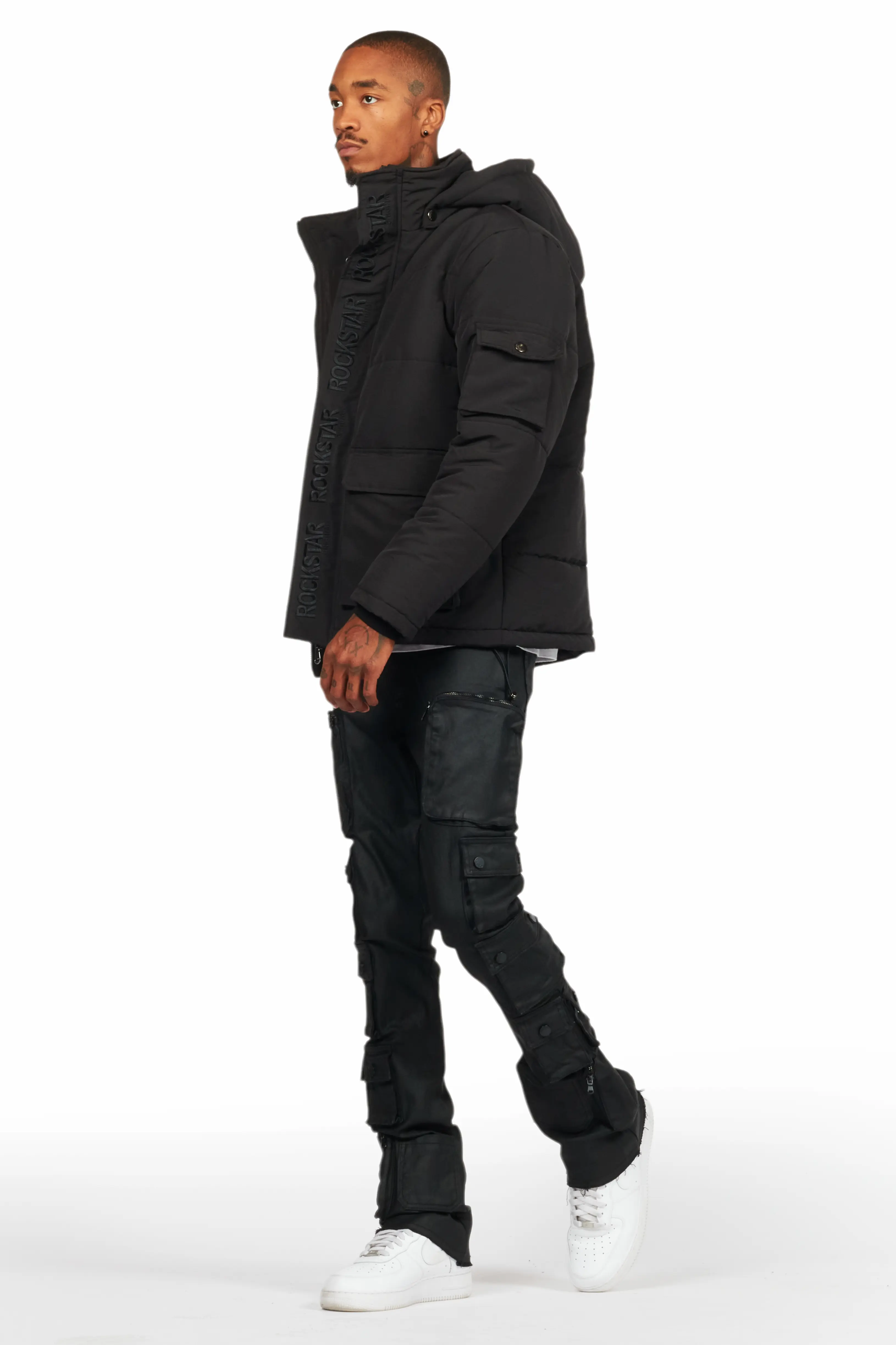 Konrad Black Coated Stacked Flare Jean - Image 6