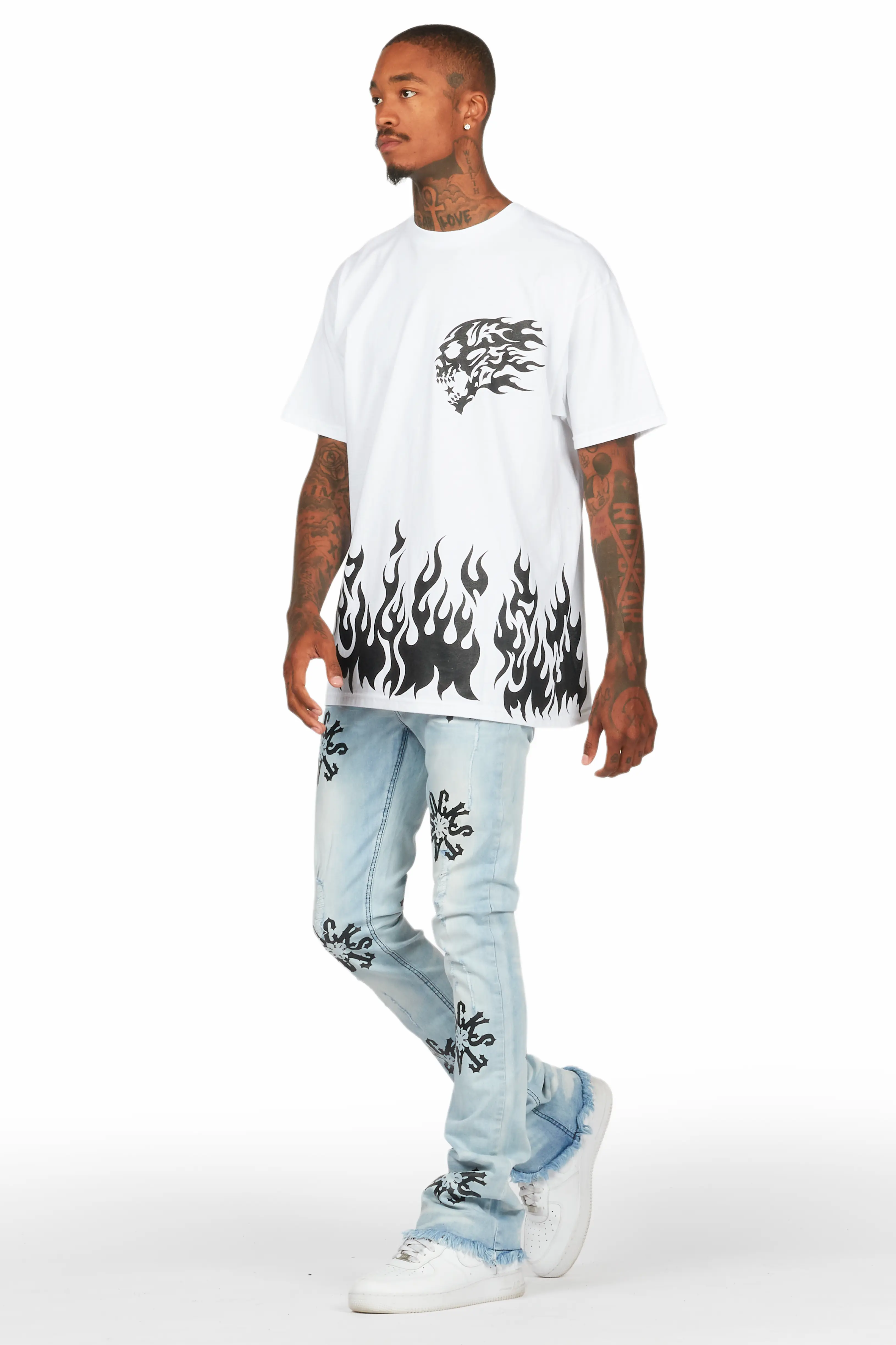 Neige Blue/ Black Graphic Stacked Flare Jean - Image 6