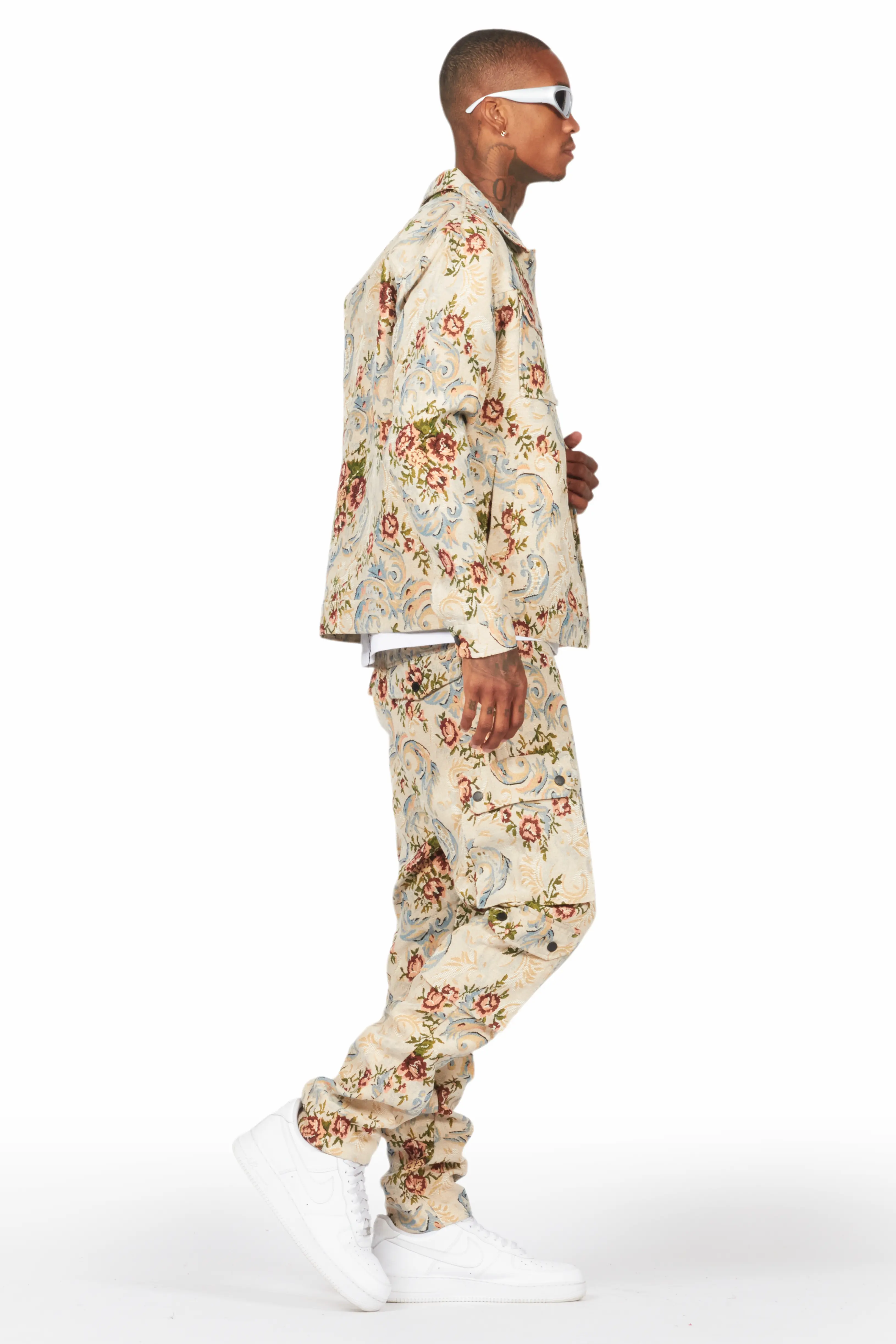 Kader Beige Multi Tapestry Cargo Jean - Image 4