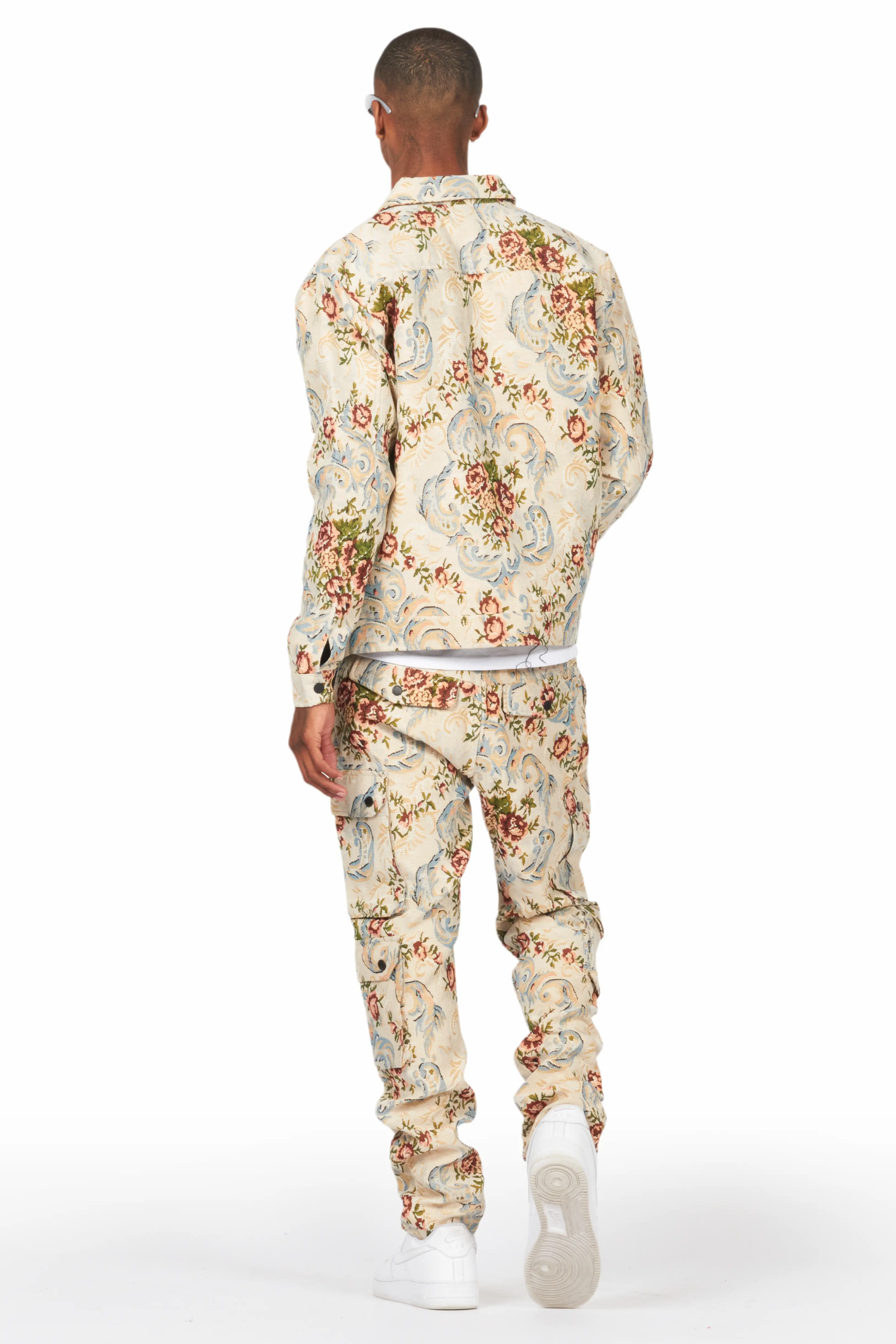 Kader Beige Multi Tapestry Cargo Jean - Image 5