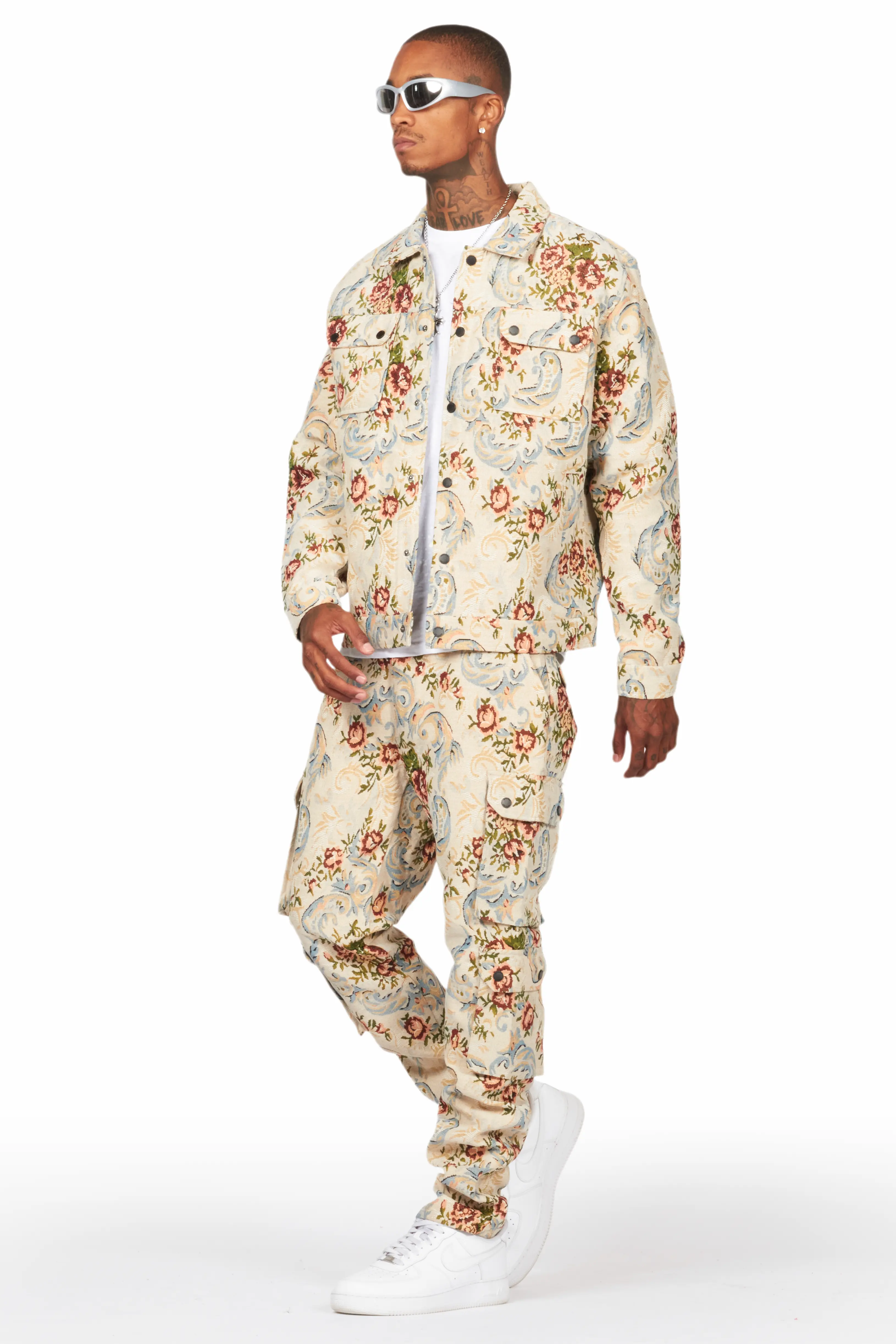 Kader Beige Multi Tapestry Cargo Jean - Image 6