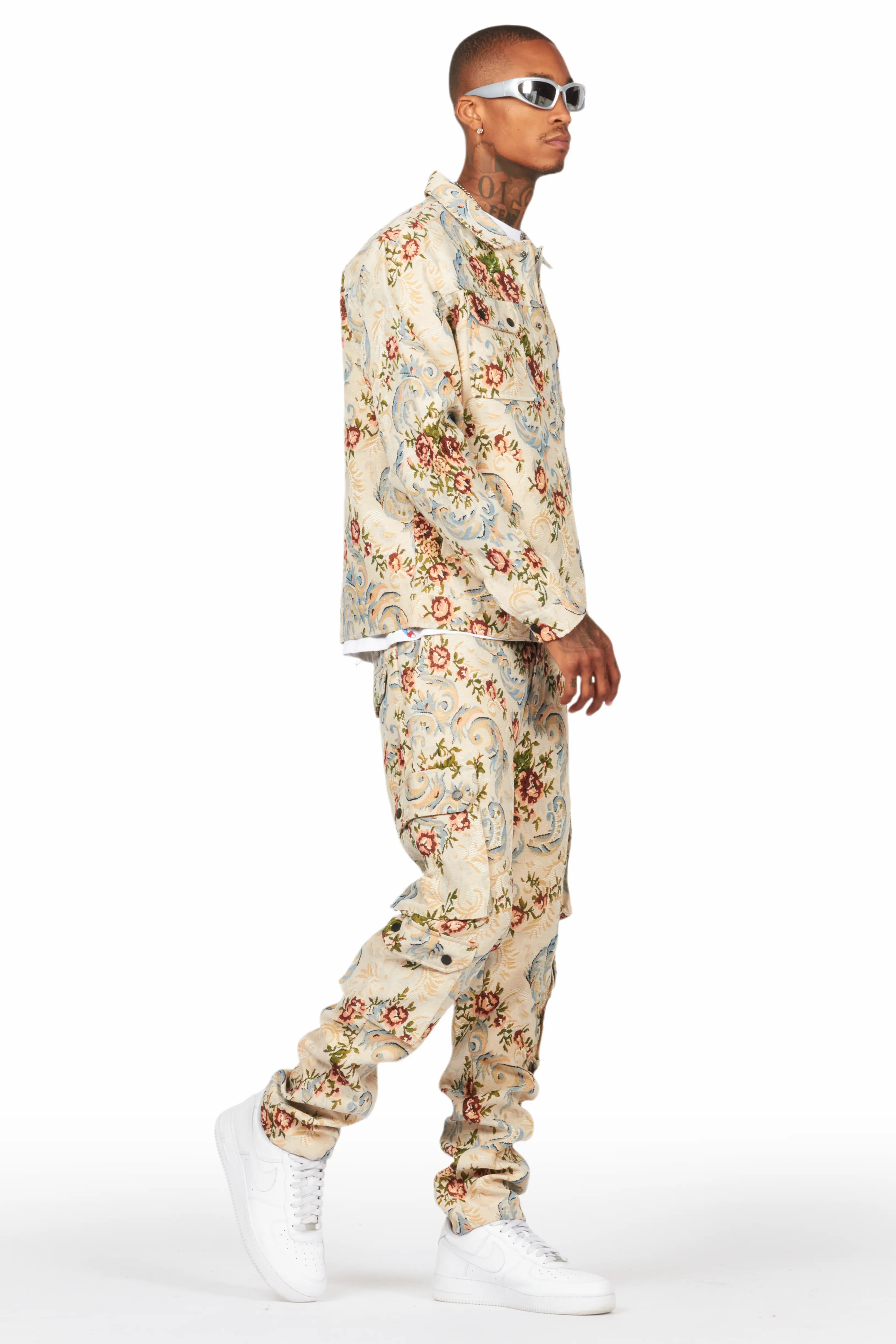 Kader Beige Multi Tapestry Cargo Jean - Image 7