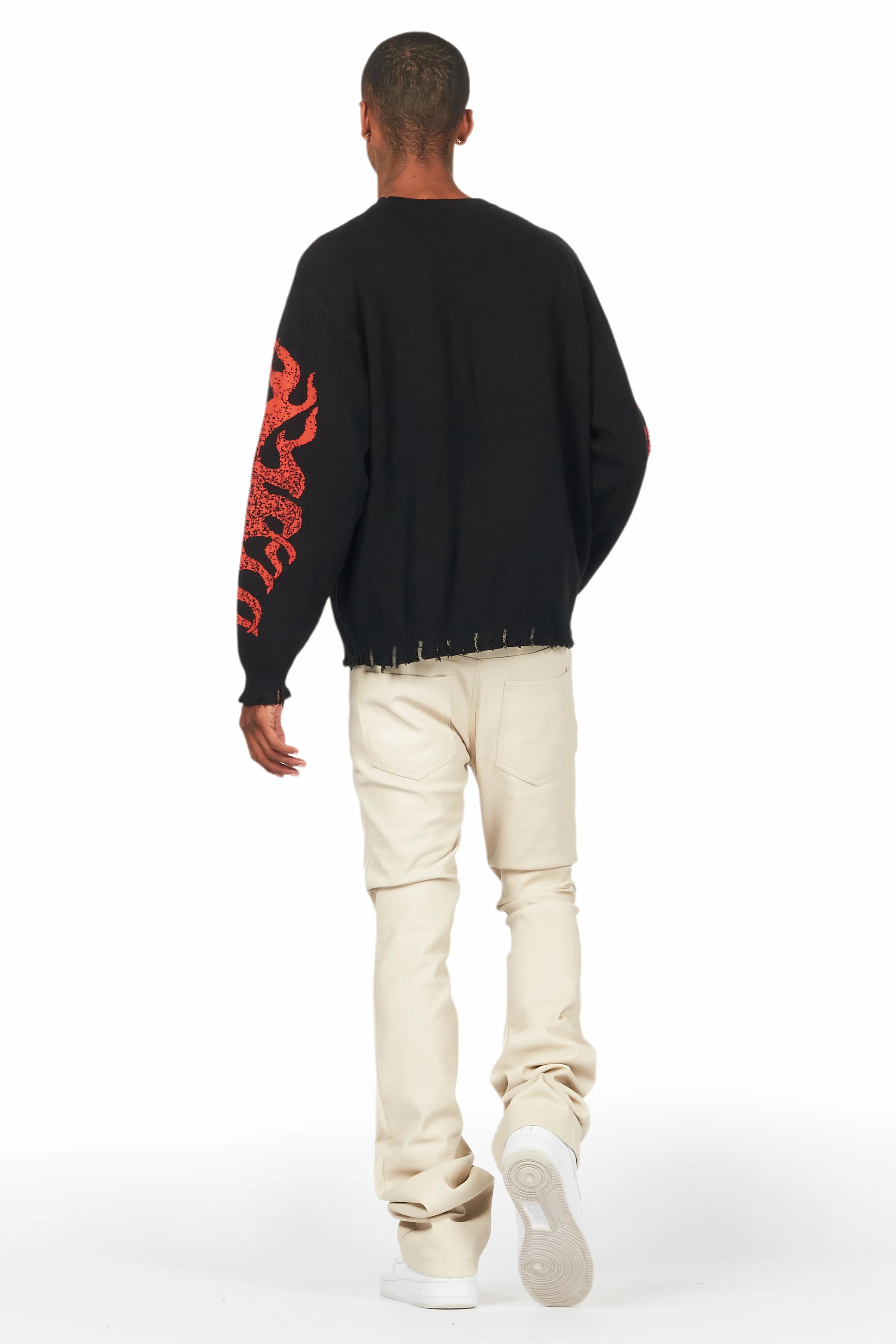 Barossa Beige PU Cargo Stacked Flare Jean - Image 5
