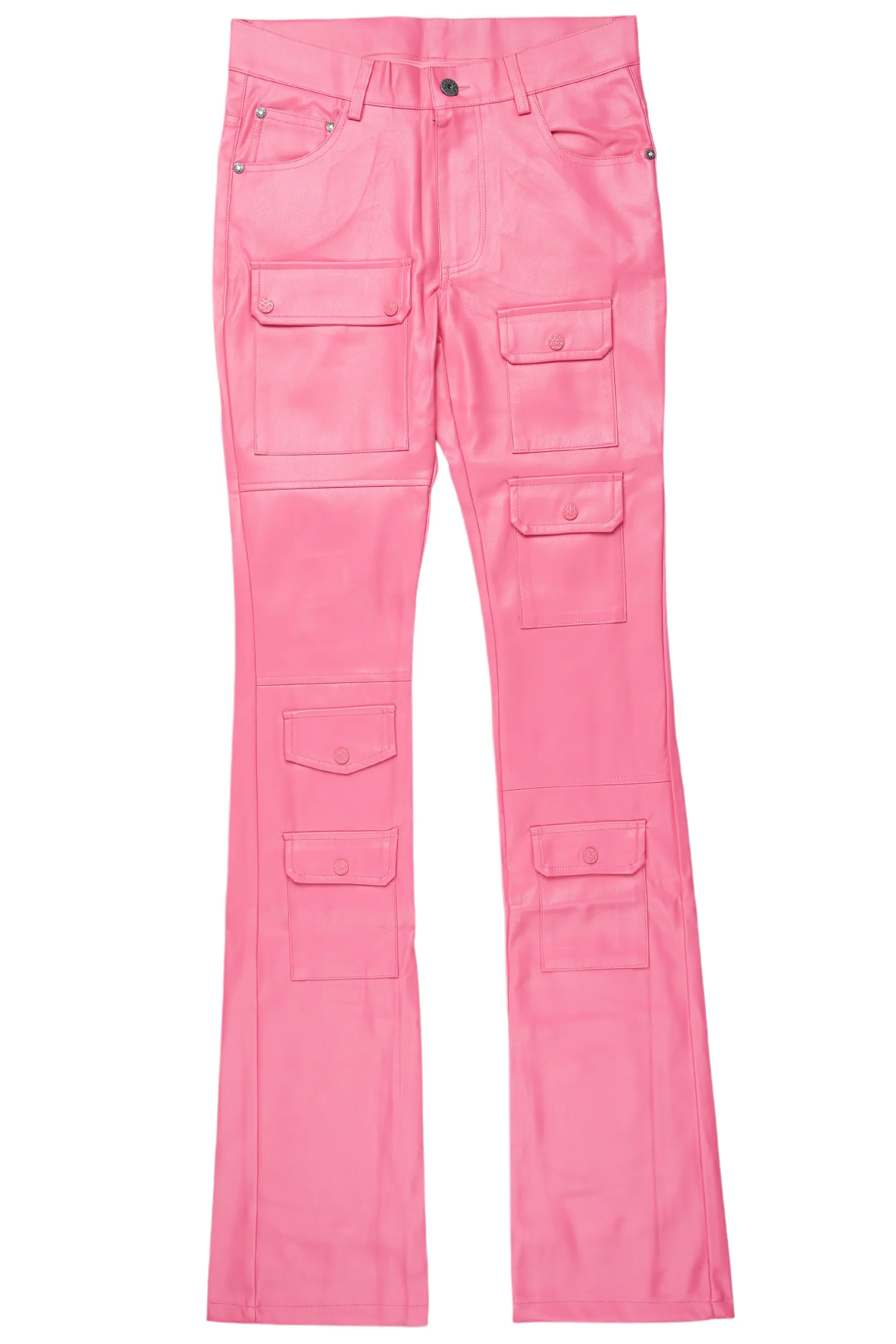 Barossa Hot Pink PU Cargo Stacked Flare Jean - Image 2