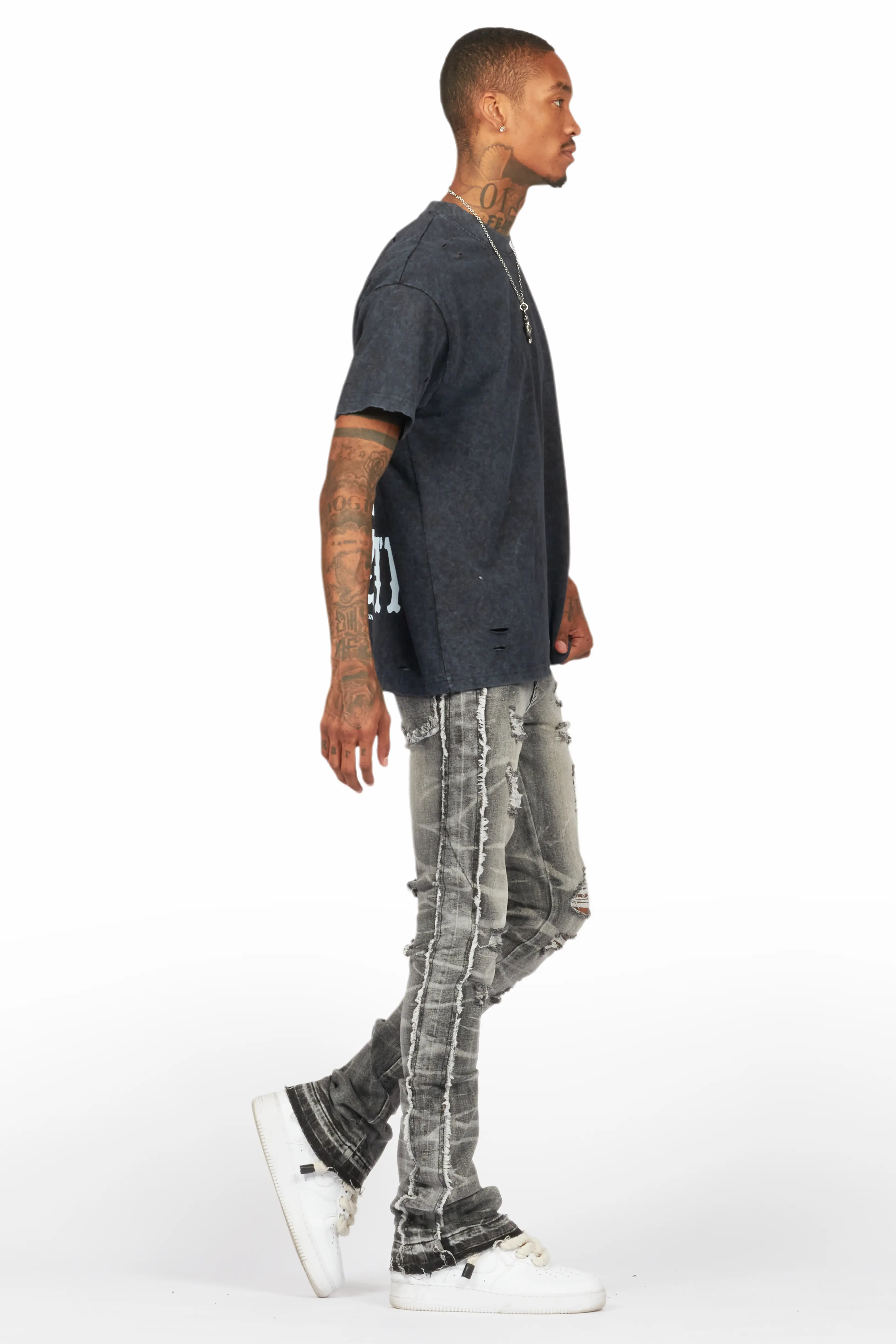 Rugged Black Stacked Flare Jean - Image 4