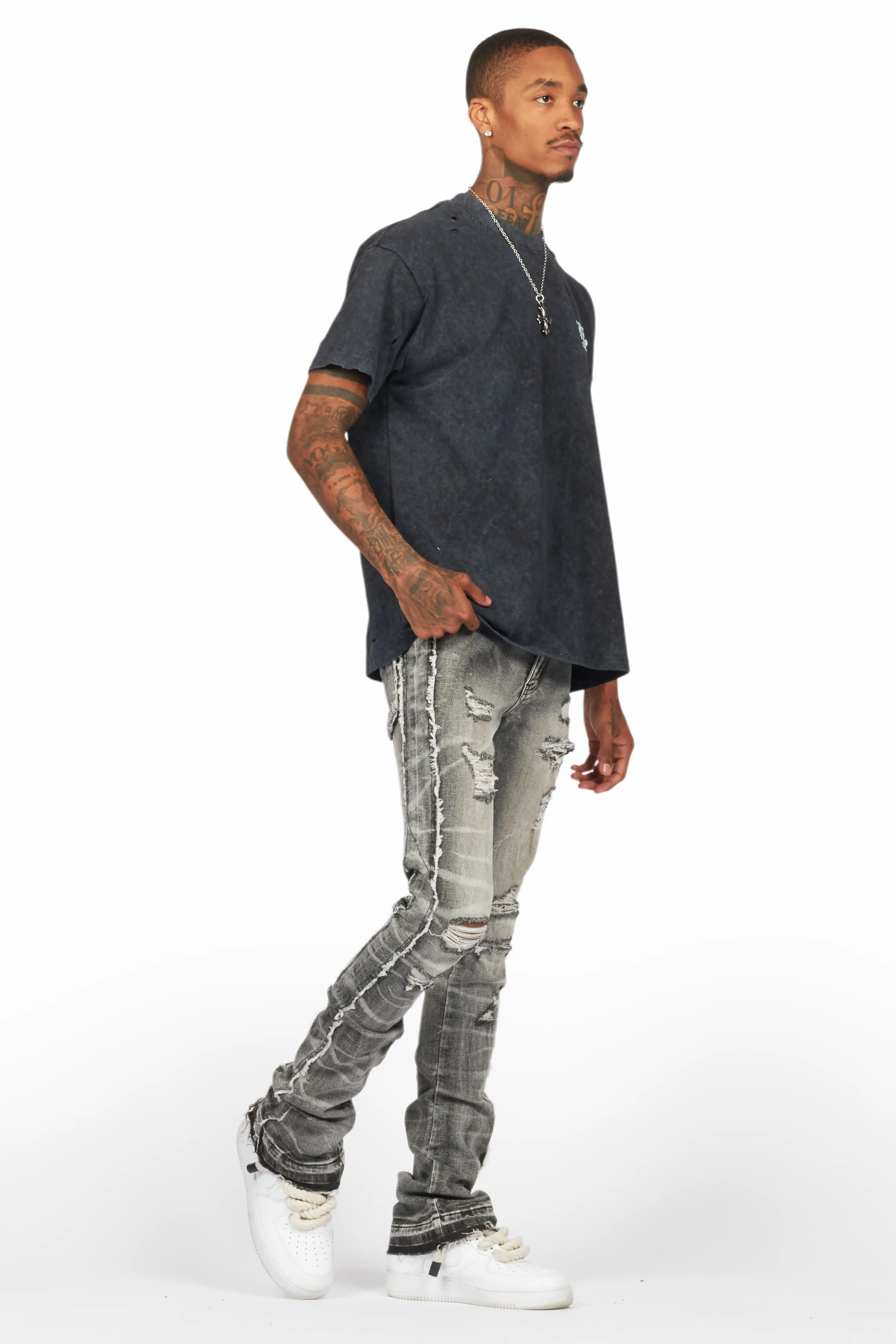 Rugged Black Stacked Flare Jean - Image 7