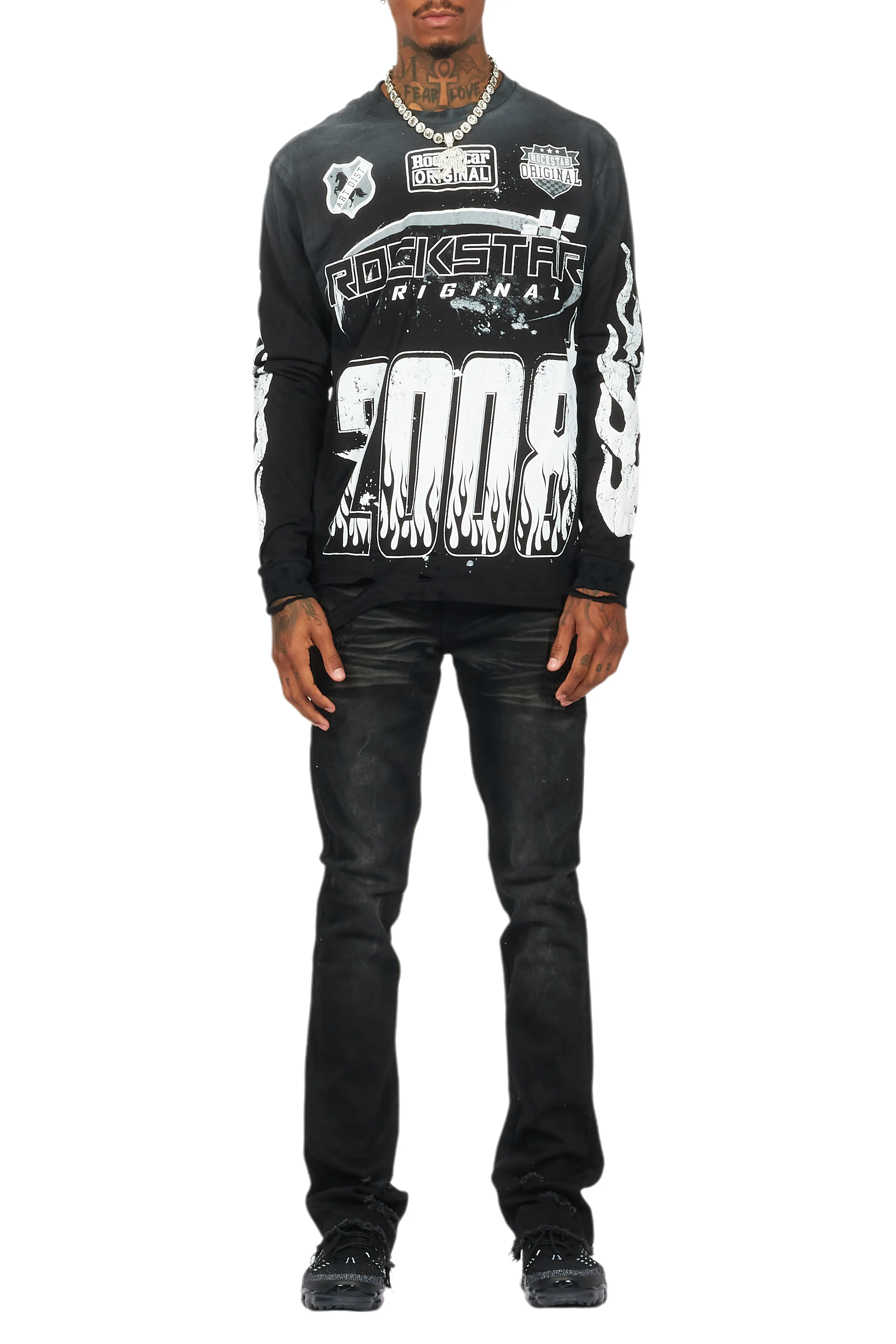 Savag Black Stacked Flare Jean - Image 13