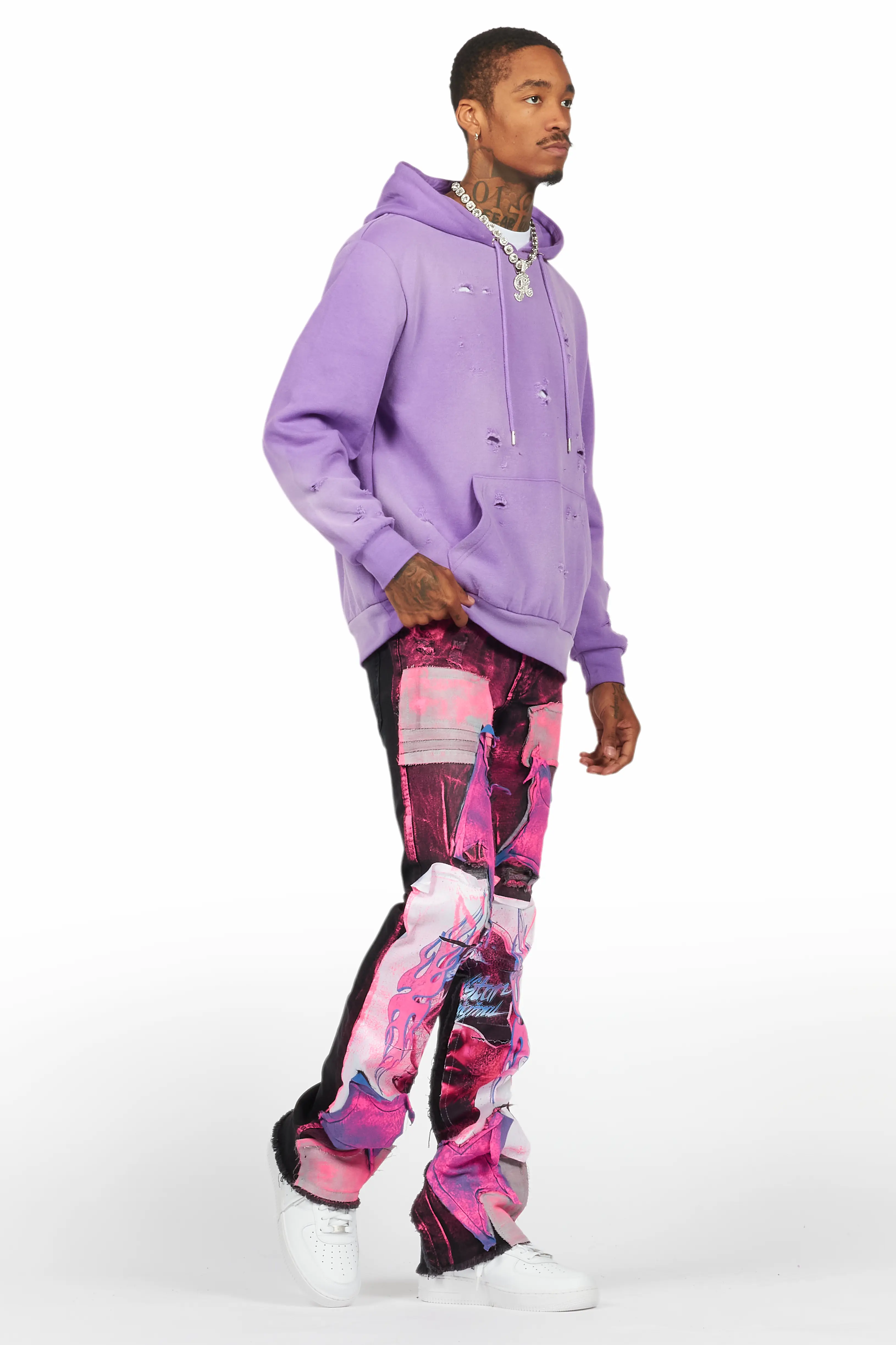 Helki Black/Pink Roller Paint Stacked Flare Jean - Image 7
