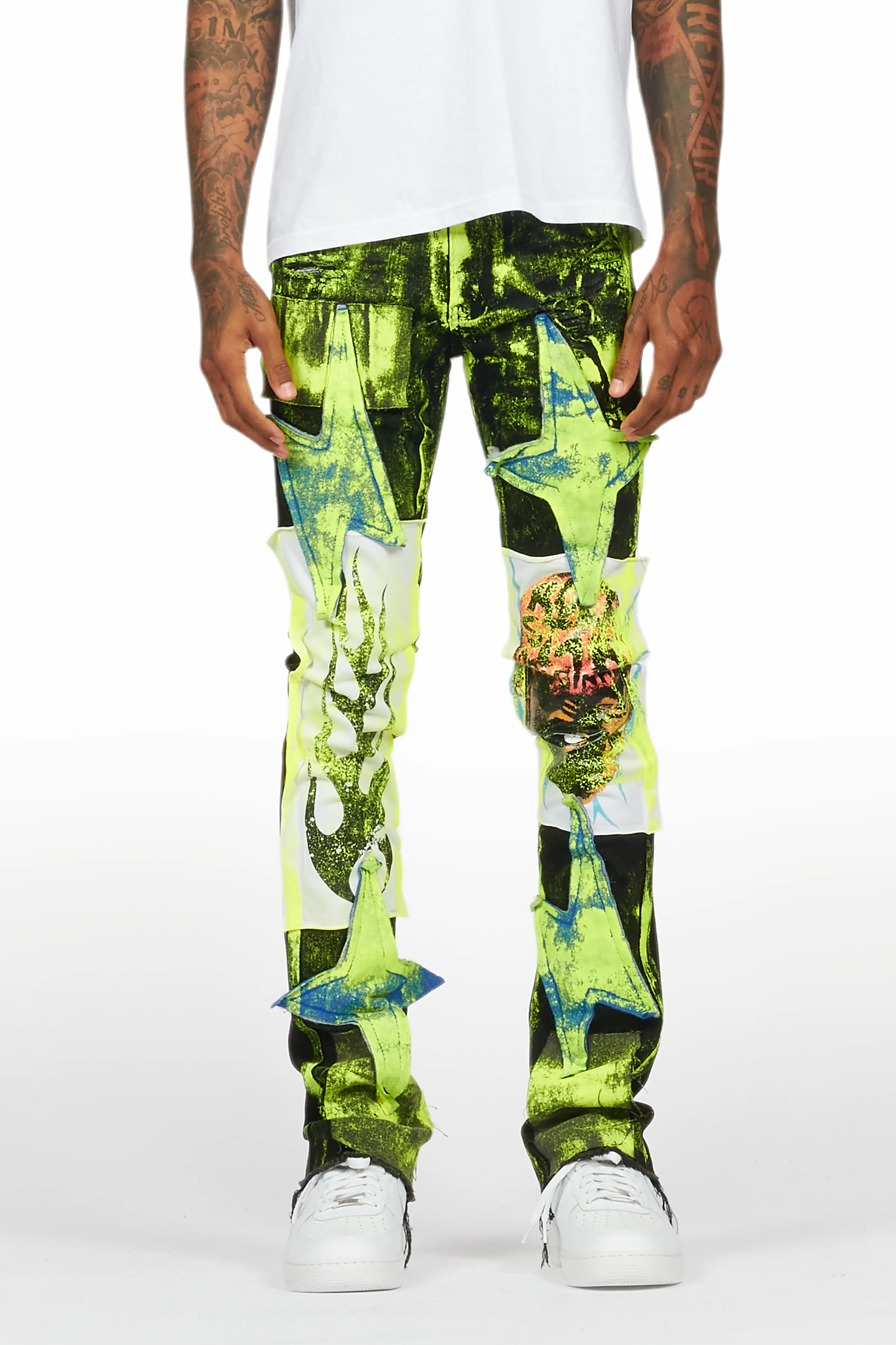 Edge Black/Yellow Roller Paint Stacked Flare Jean