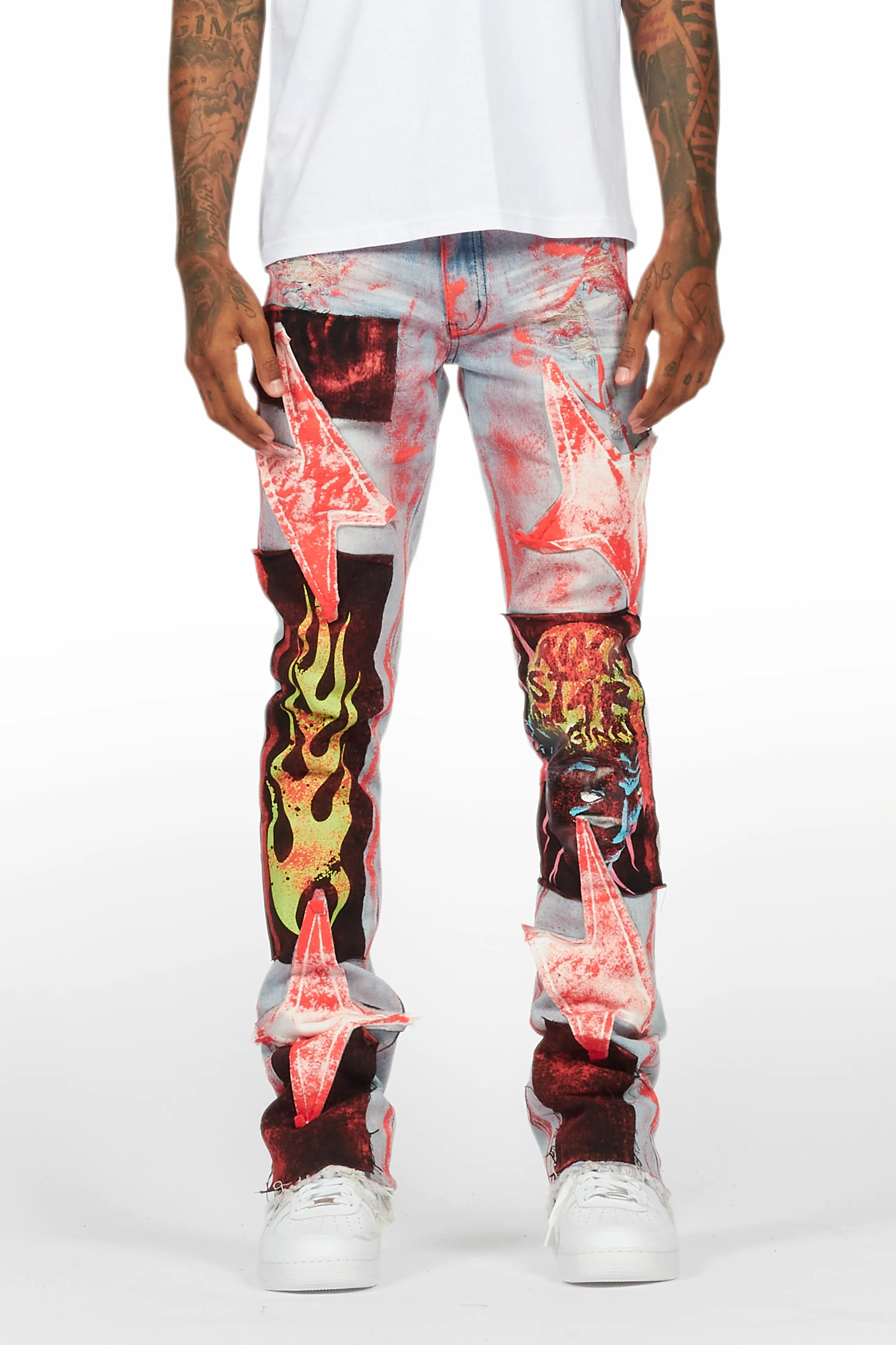 Edge Blue/Red Roller Paint Stacked Flare Jean