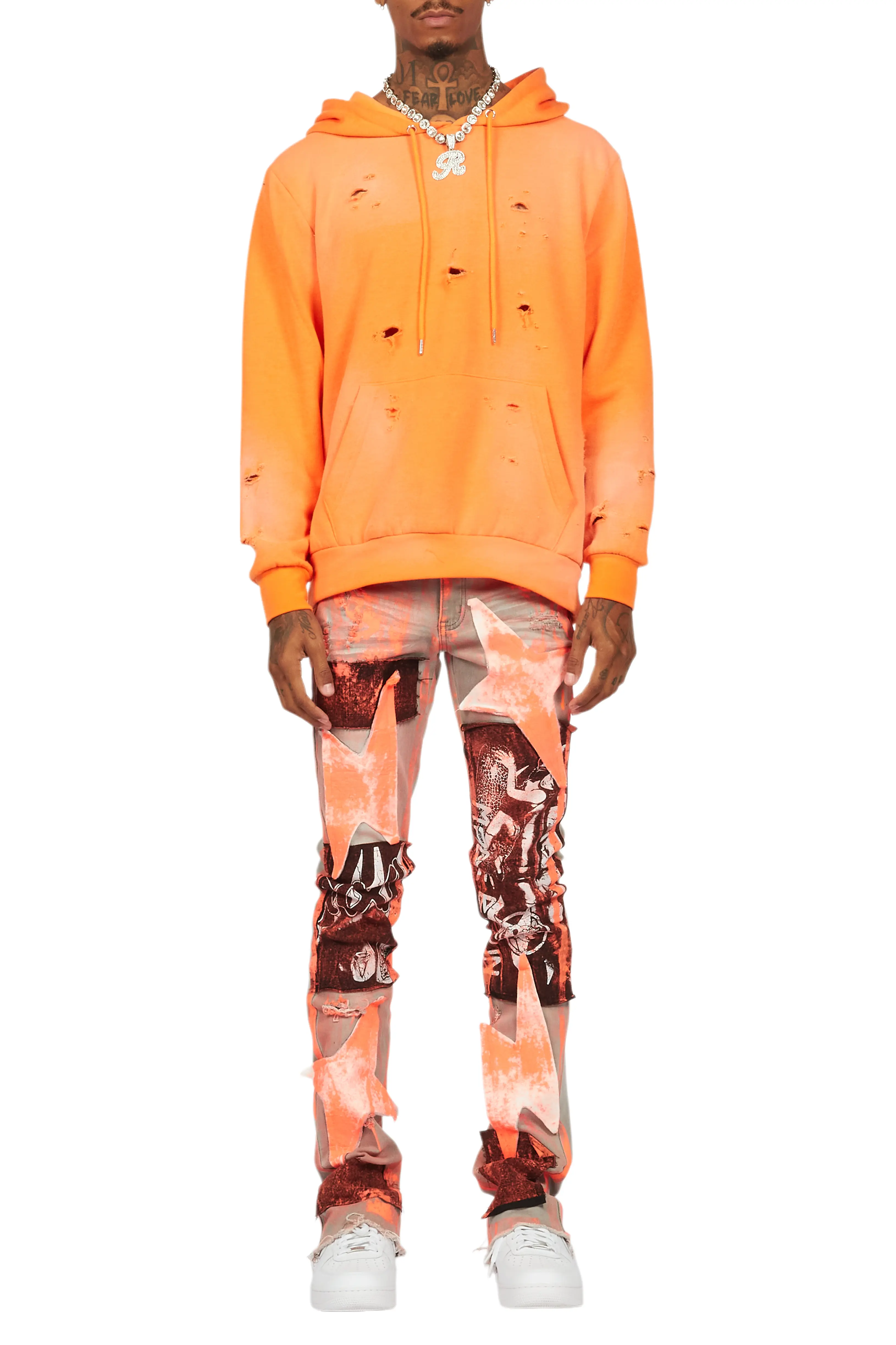 Valko Grey/Orange Roller Paint Stacked Flare Jean - Image 10