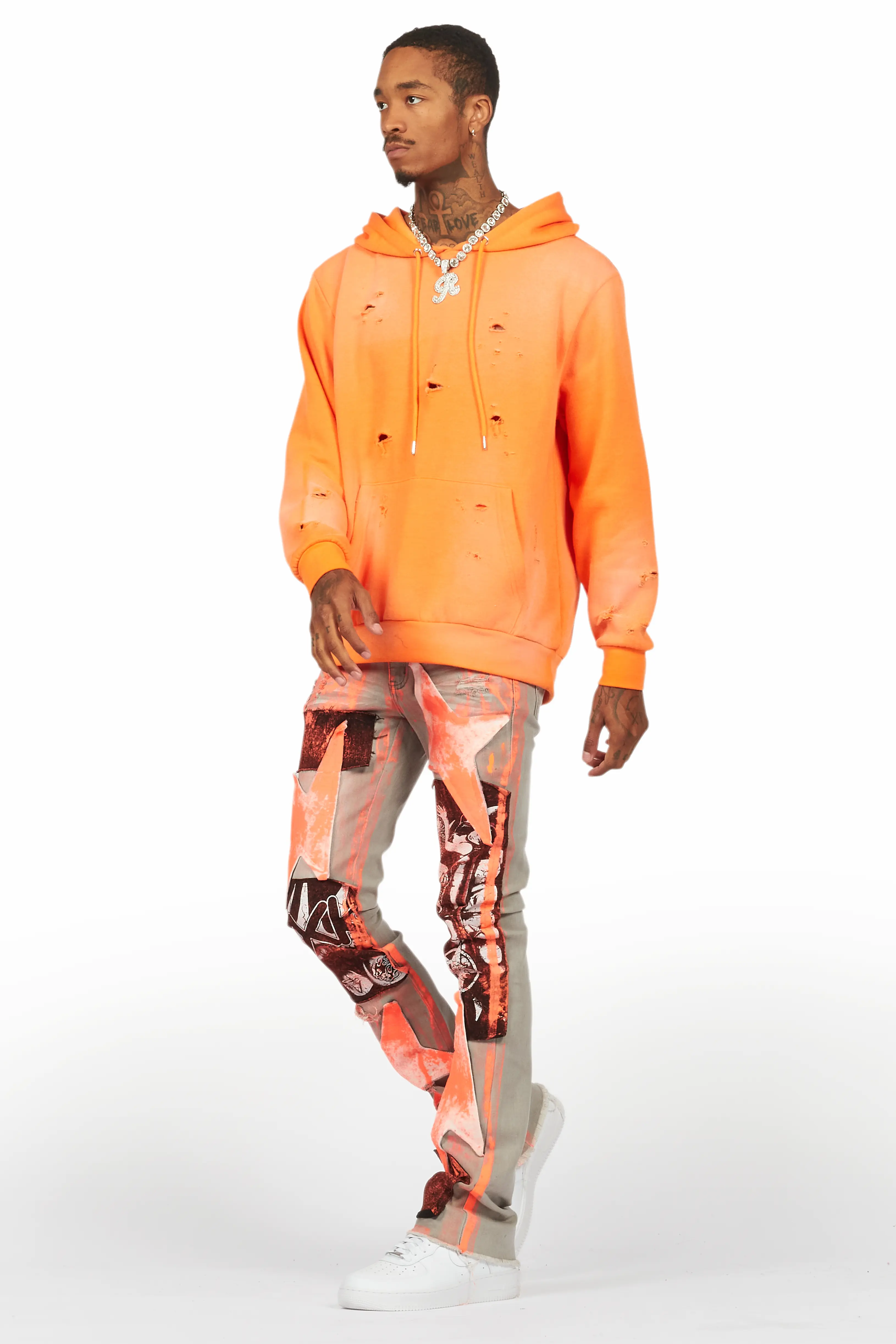 Valko Grey/Orange Roller Paint Stacked Flare Jean - Image 6