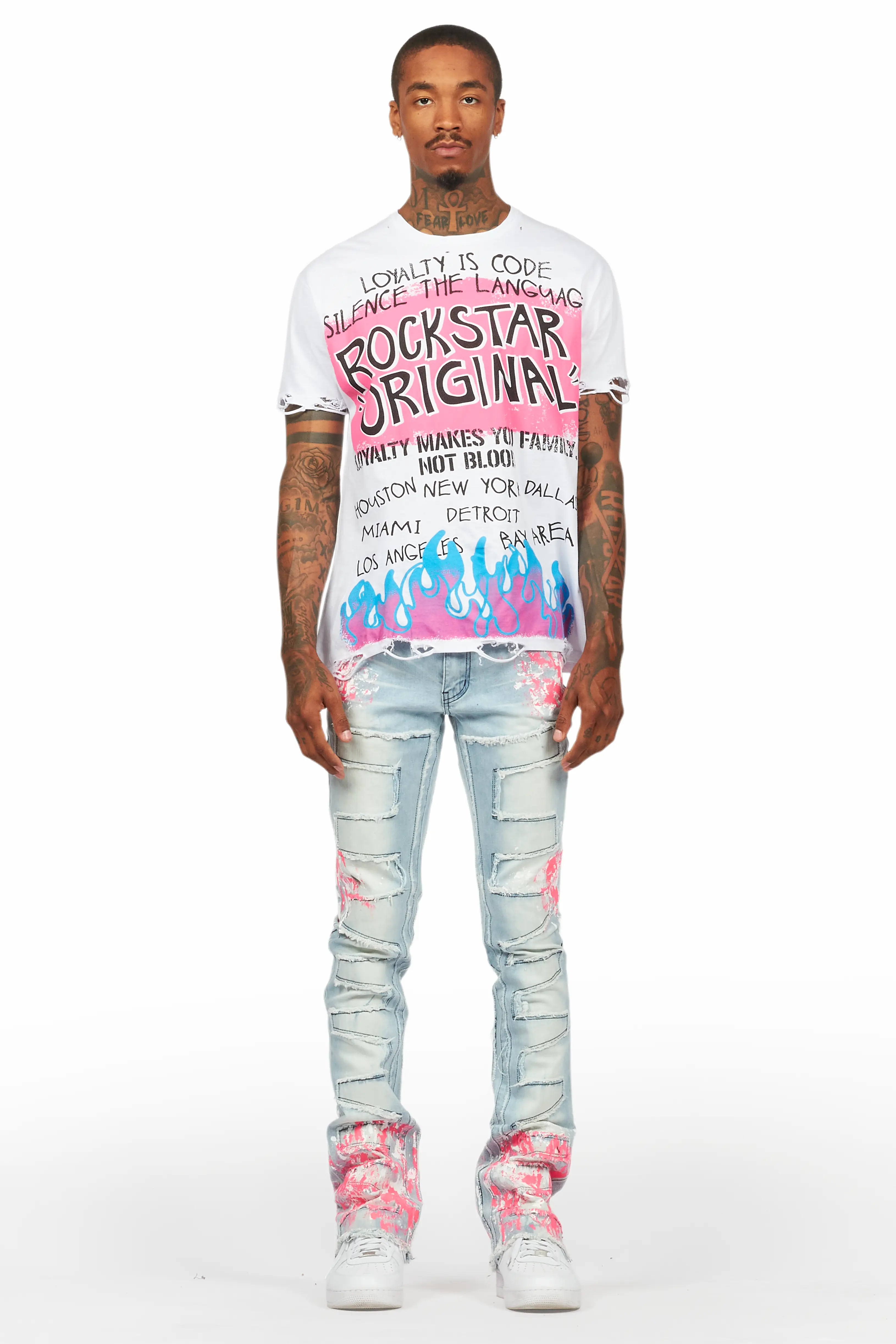 Kodak Blue/Pink Painter Stacked Flare Fringe Jean - Image 3
