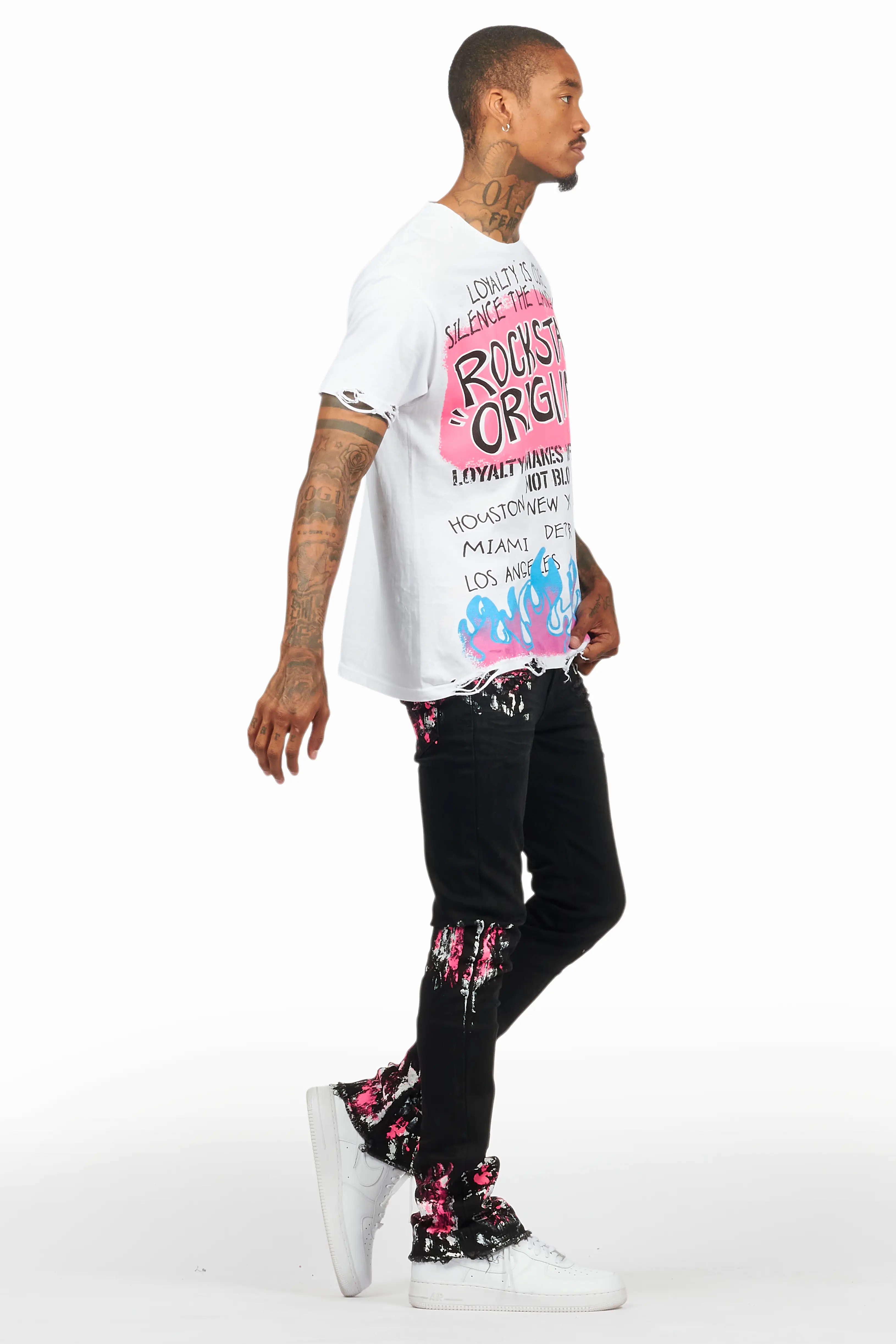 Kodak Black/Pink Painter Stacked Flare Jean - Image 4