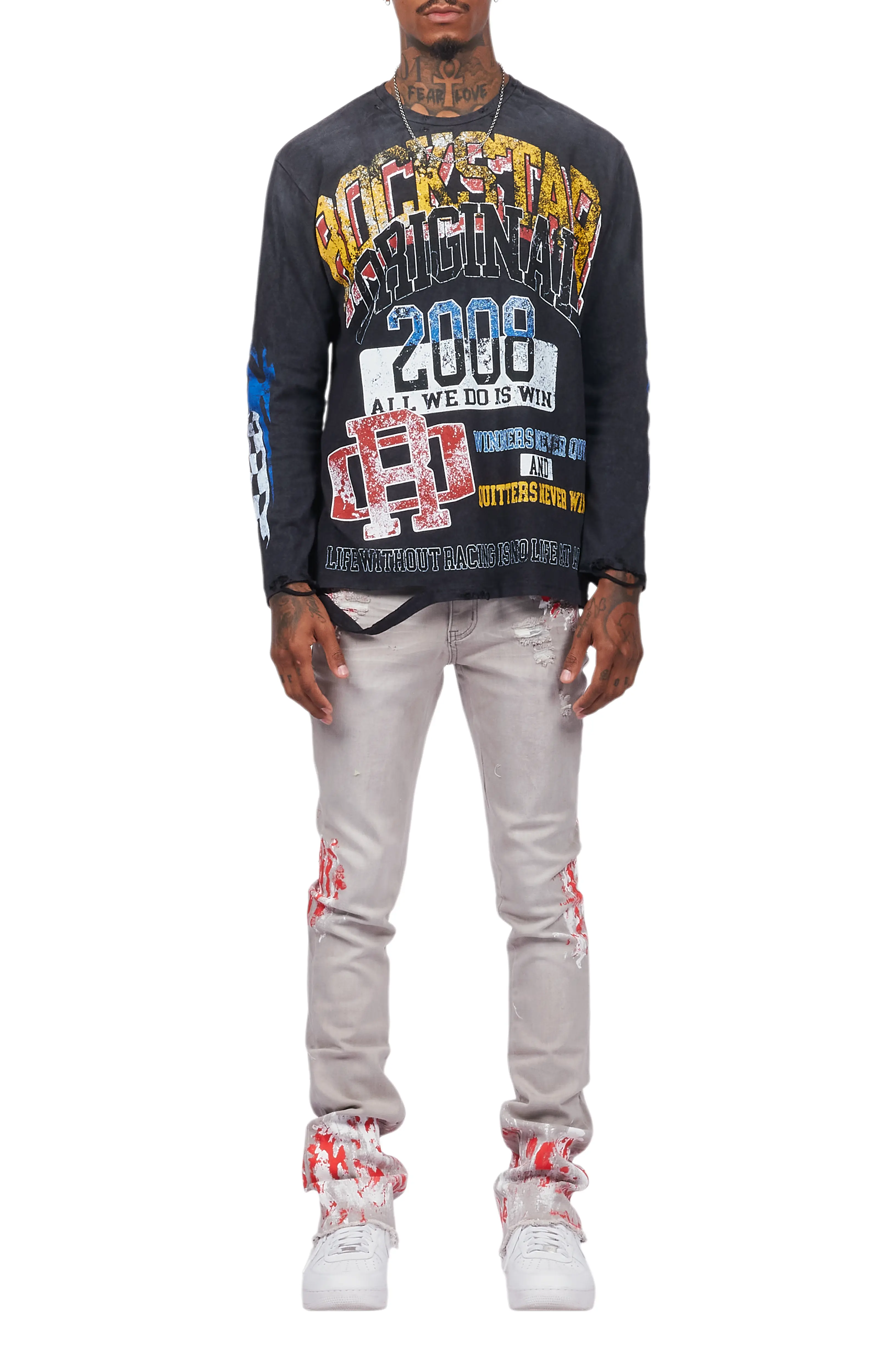 Kodak Grey/Red Painter Stacked Flare Jean - Image 10