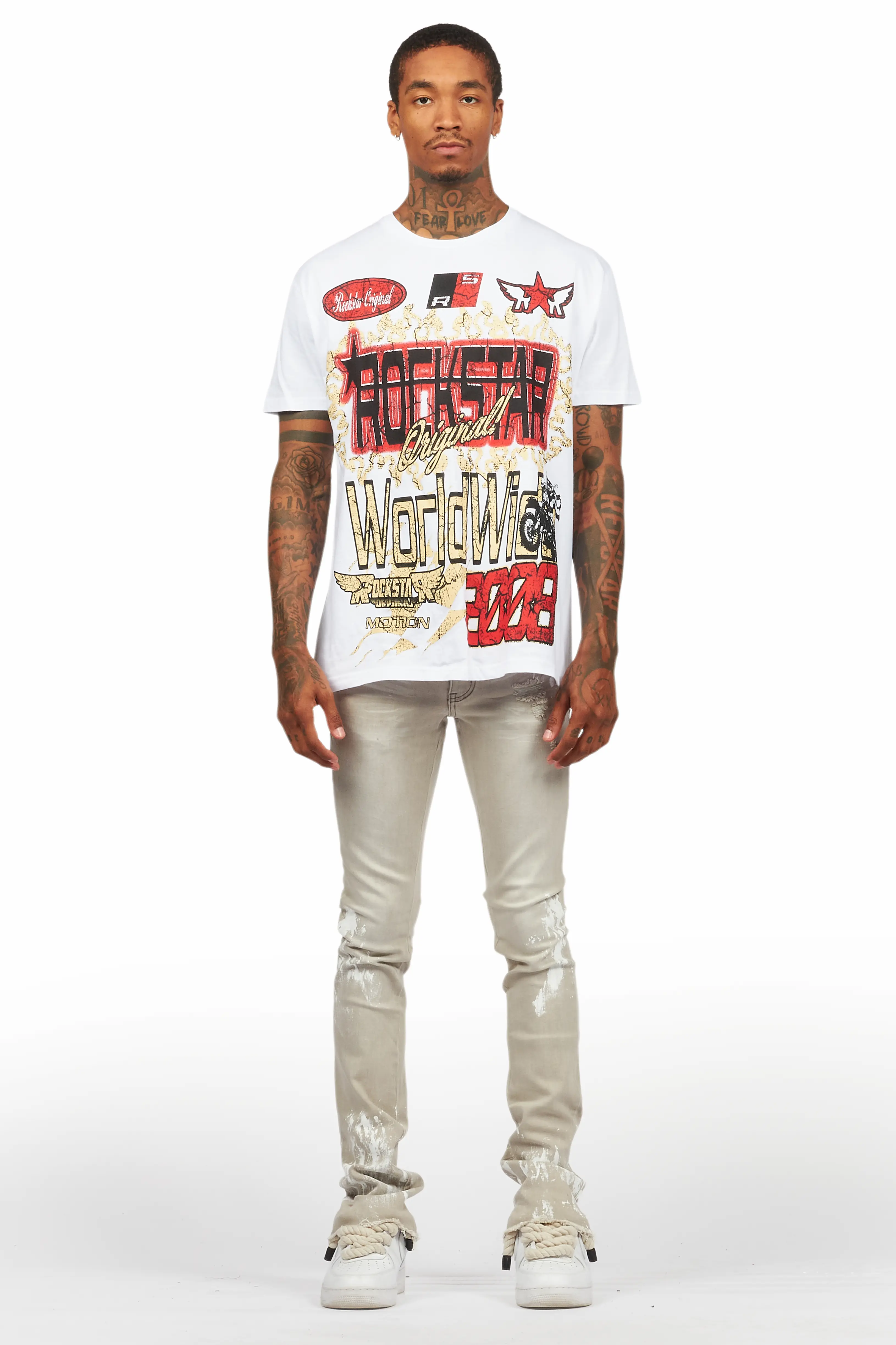 Kodak Grey/White Painter Stacked Flare Jean - Image 3