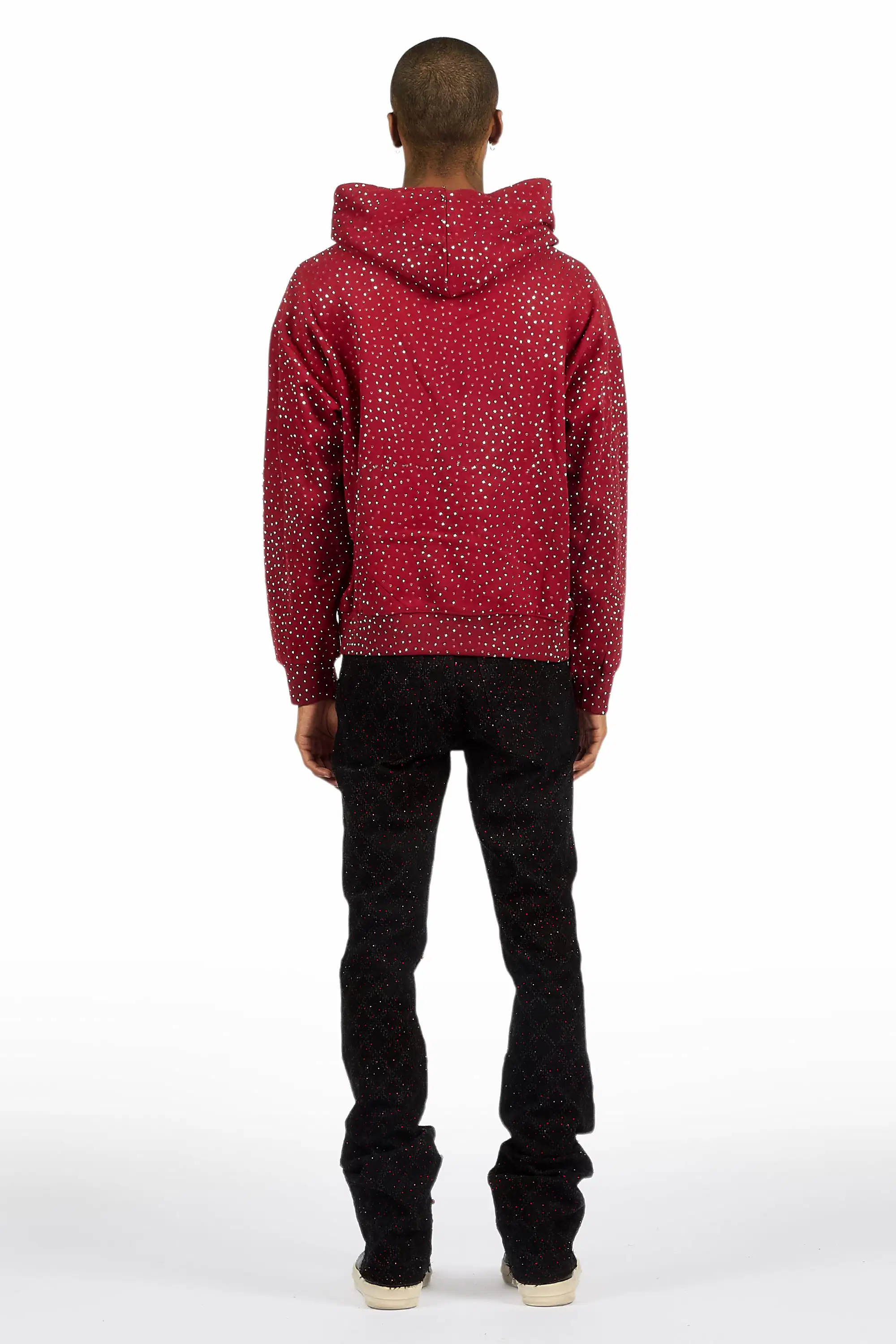 Glit Black/Red Rhinestone Stacked Flare Jean - Image 6