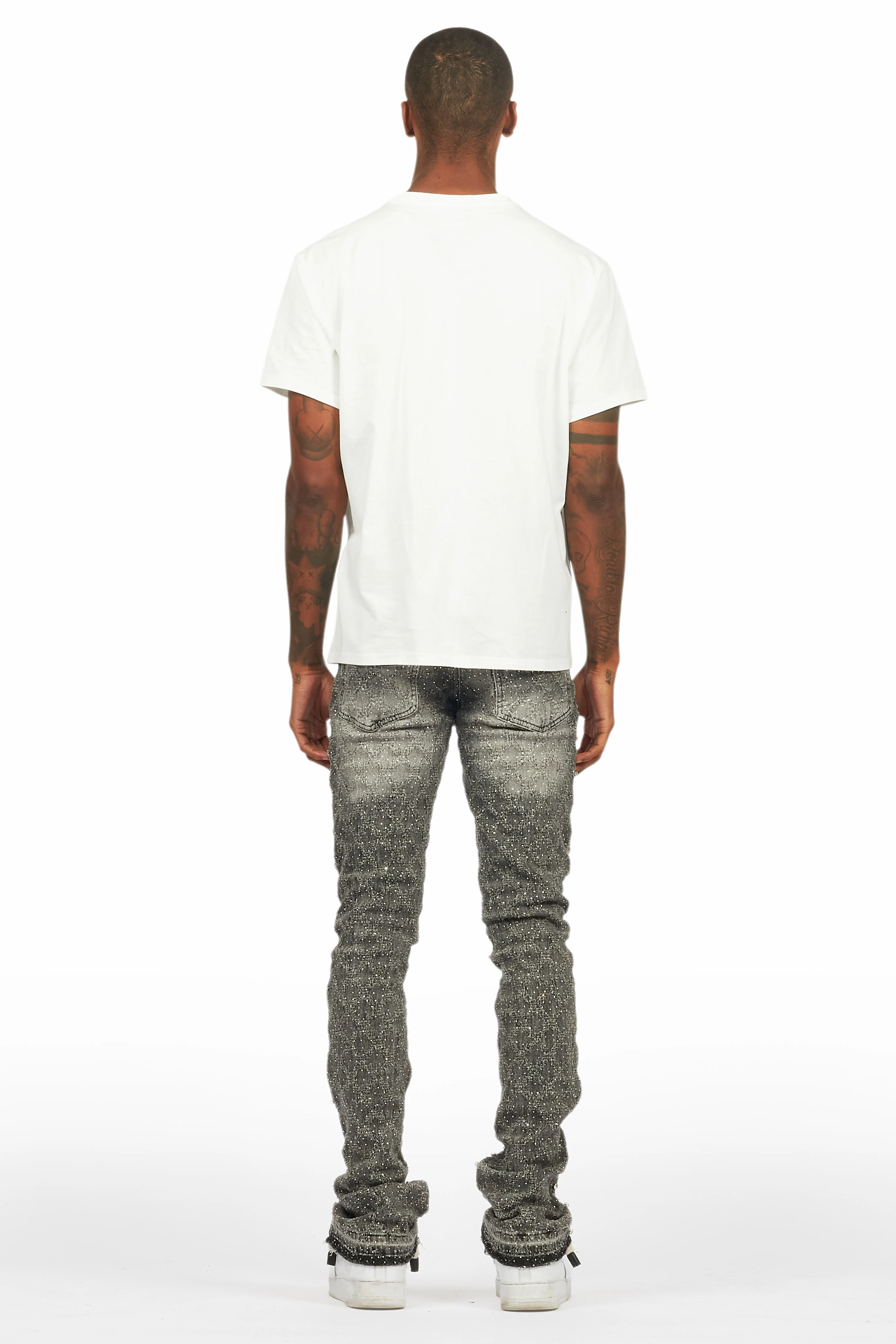 Glit Grey Rhinestone Stacked Flare Jean - Image 8