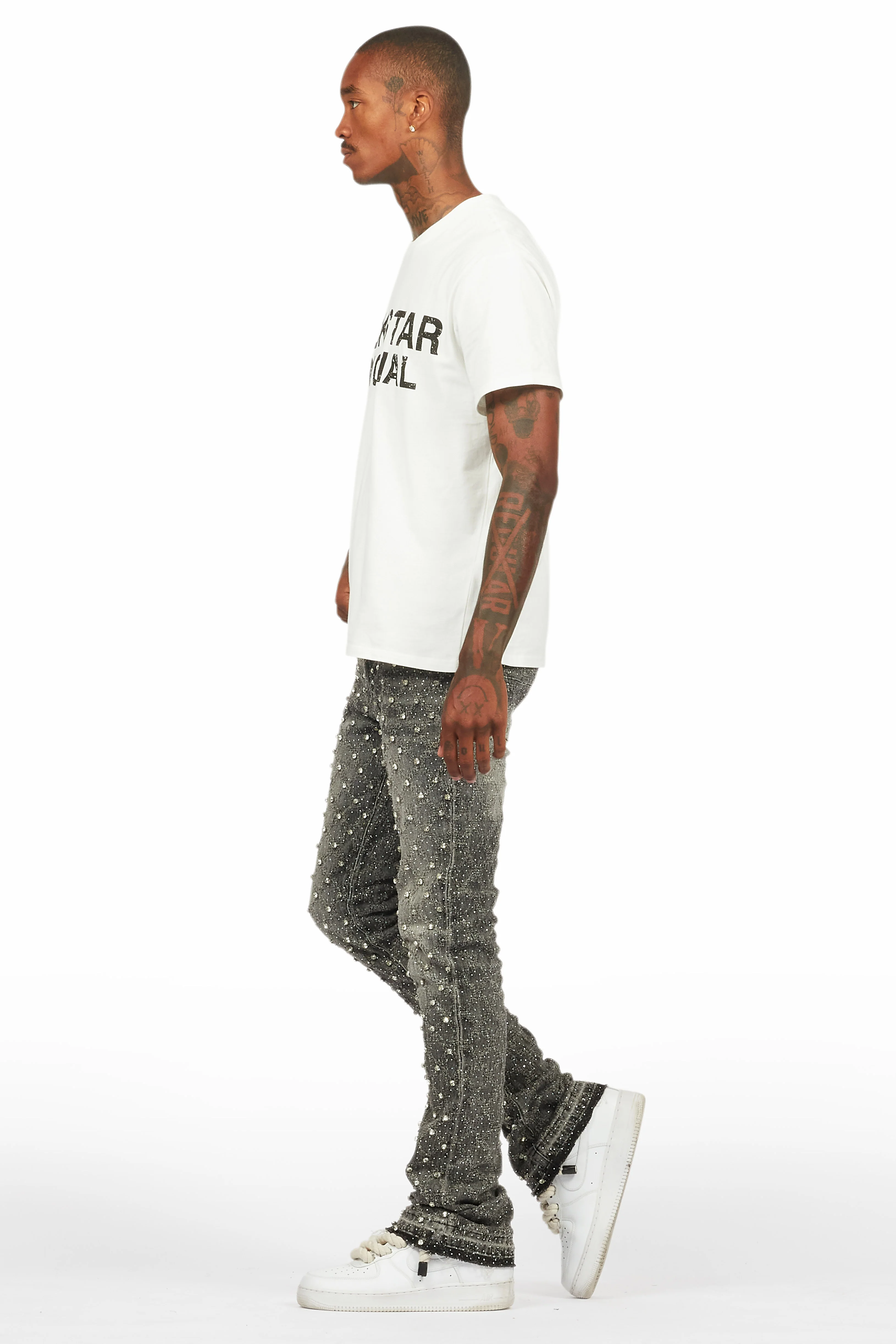 Glit Grey Rhinestone Stacked Flare Jean - Image 9