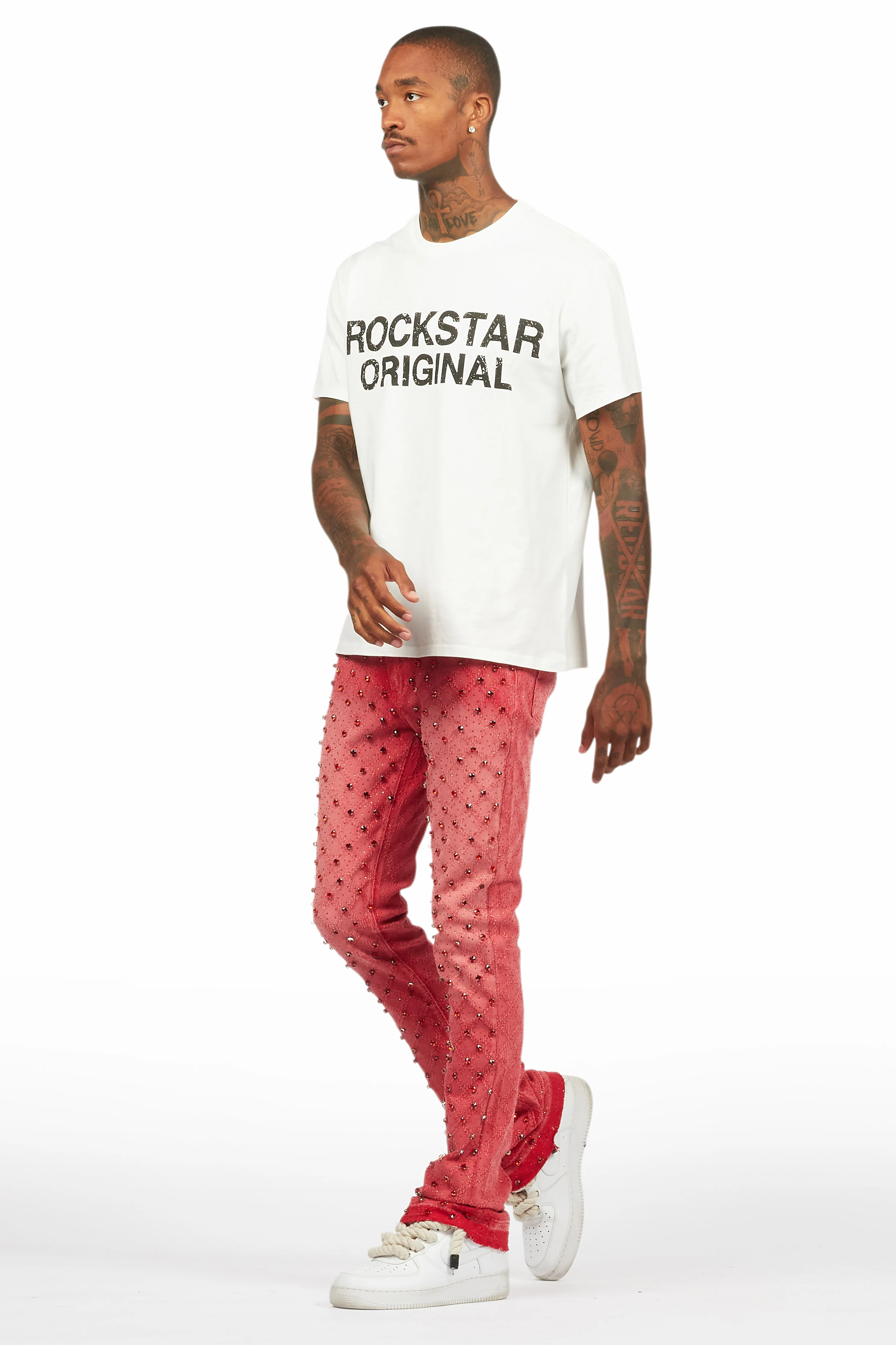 Glit Red Rhinestone Stacked Flare Jean - Image 8