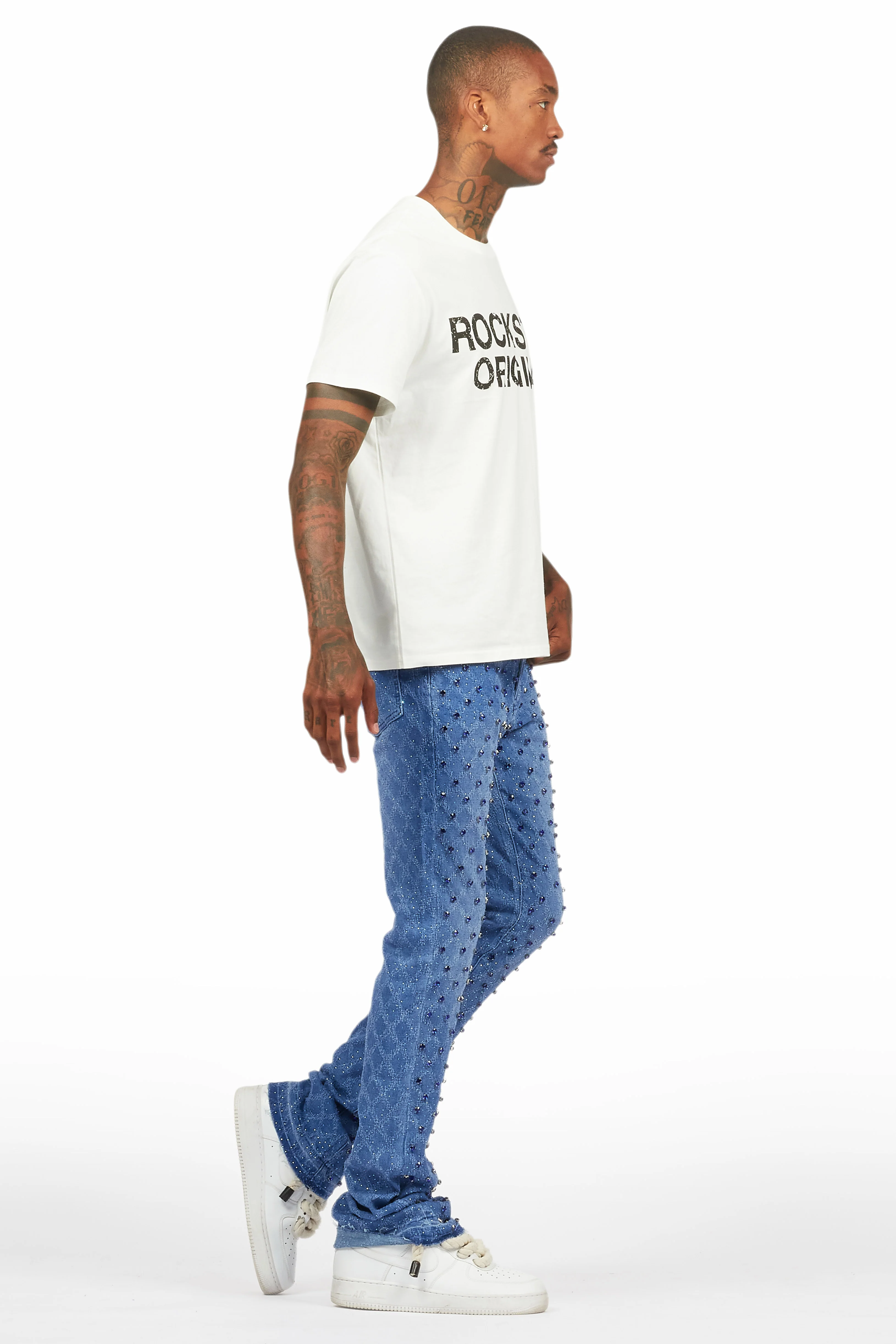 Glit Royal Blue Rhinestone Stacked Flare Jean - Image 4