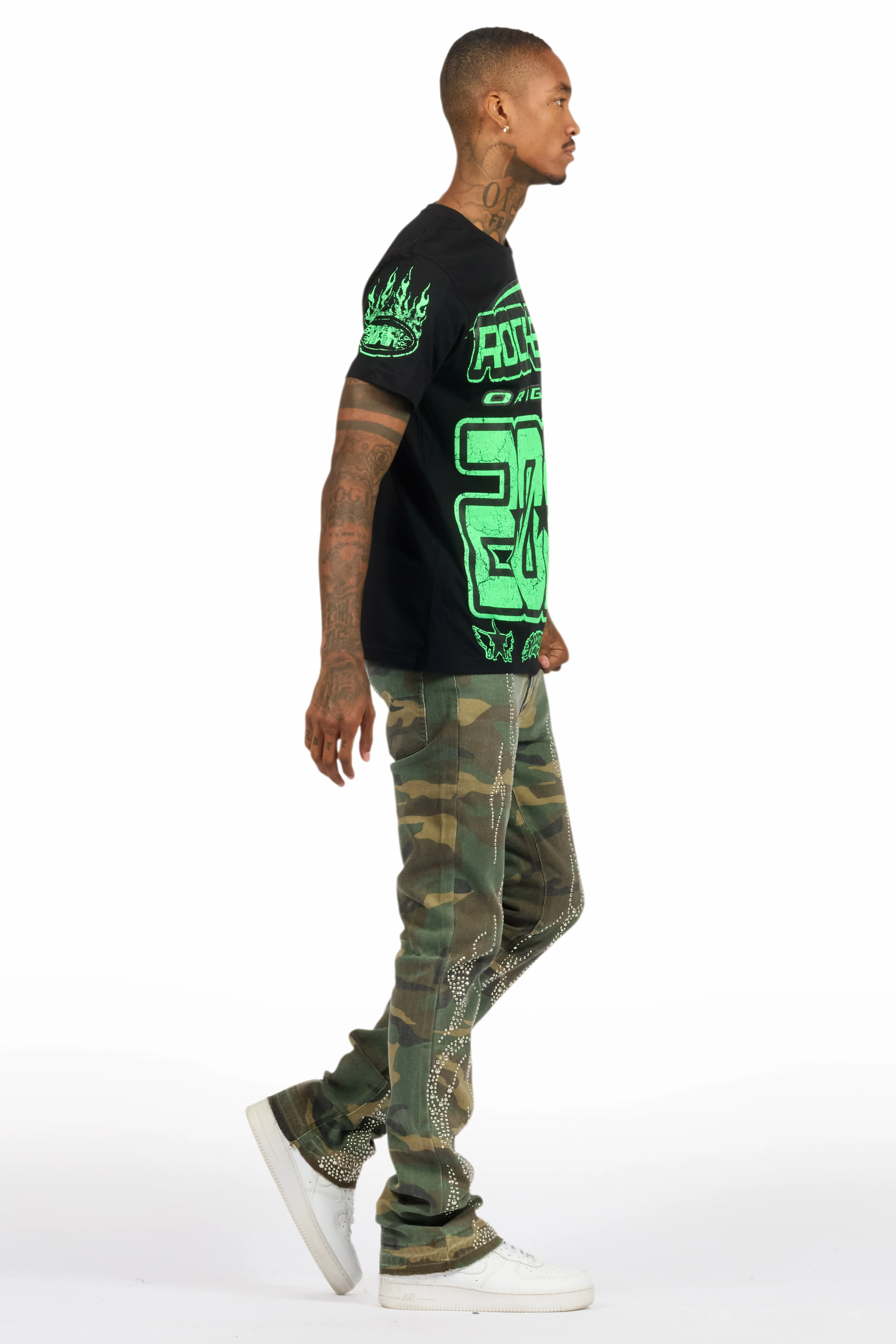 Tachi Camo Rhinestone Stacked Flare Jean - Image 9