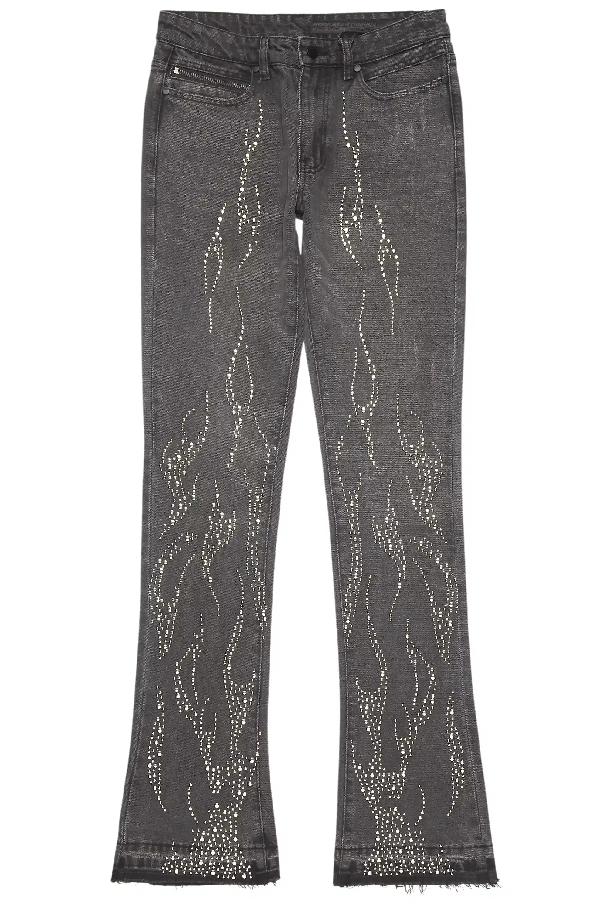 Tachi Dark Grey Rhinestone Stacked Flare Jean - Image 2