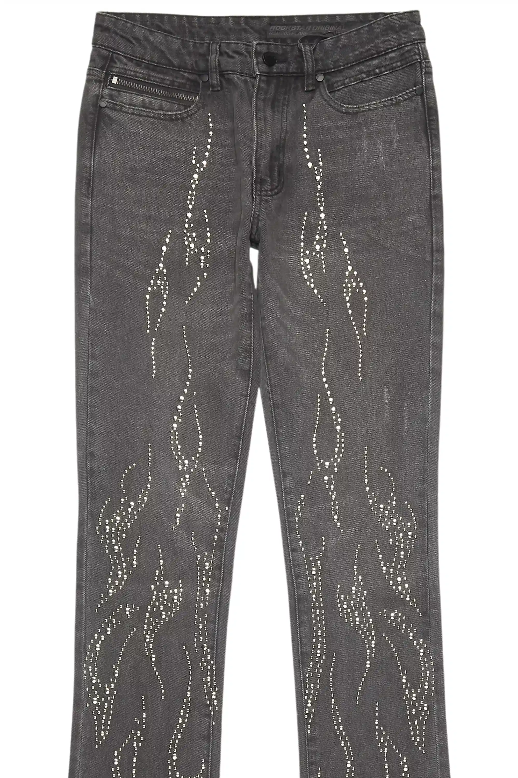Tachi Dark Grey Rhinestone Stacked Flare Jean - Image 9