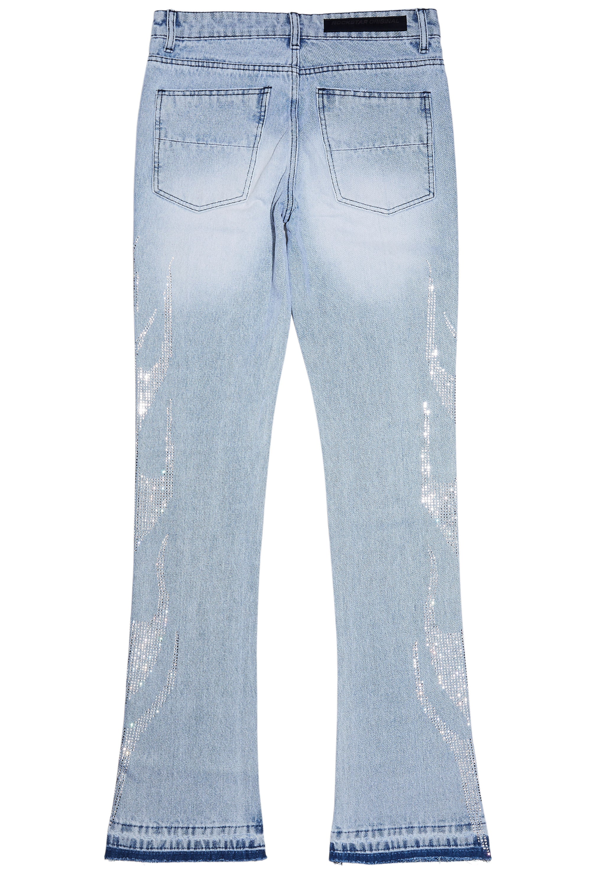 Jian Light Blue Rhinestone Stacked Flare Jean - Image 10