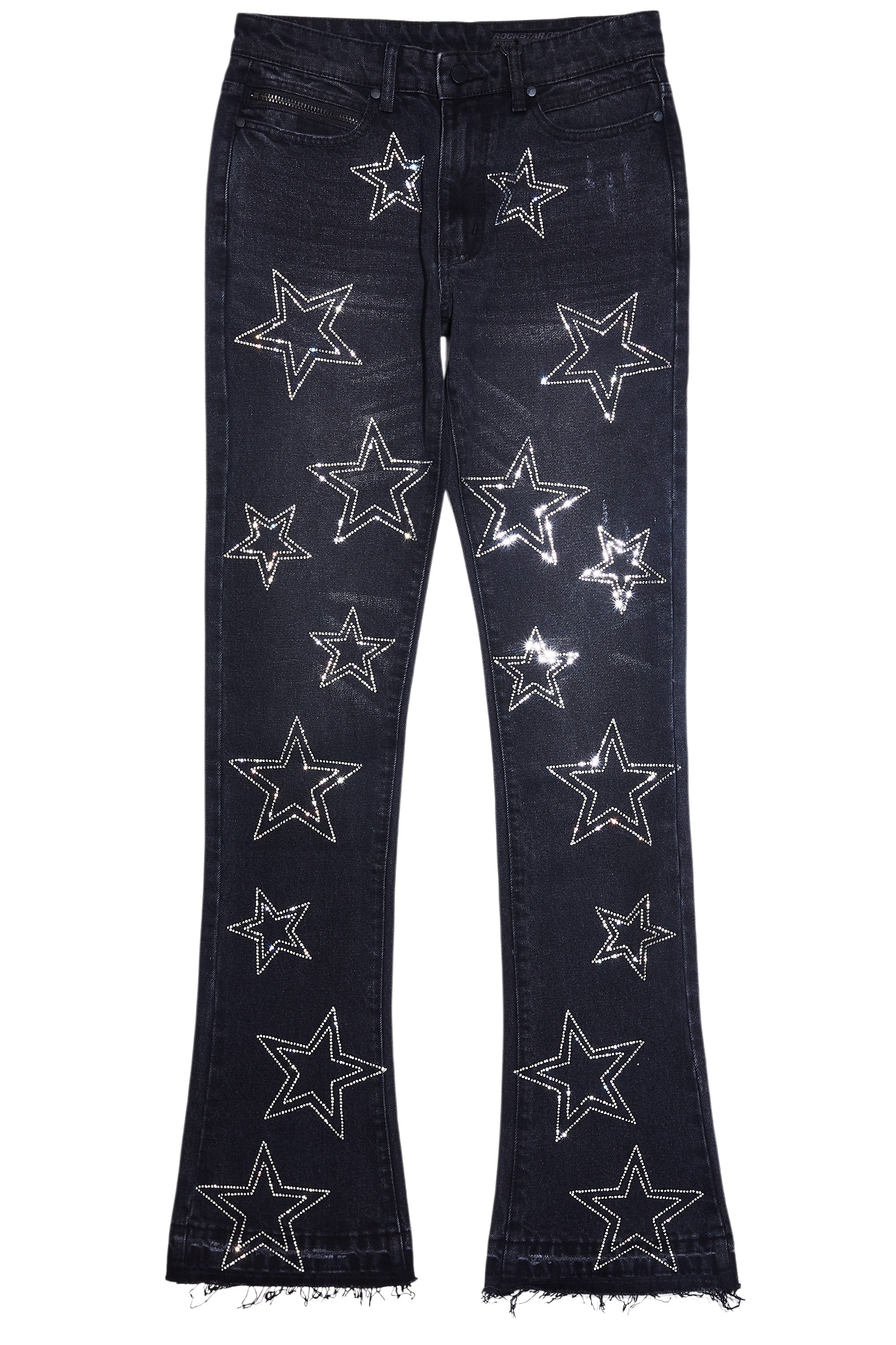 Kama Dark Grey Rhinestone Stacked Flare Jean - Image 2