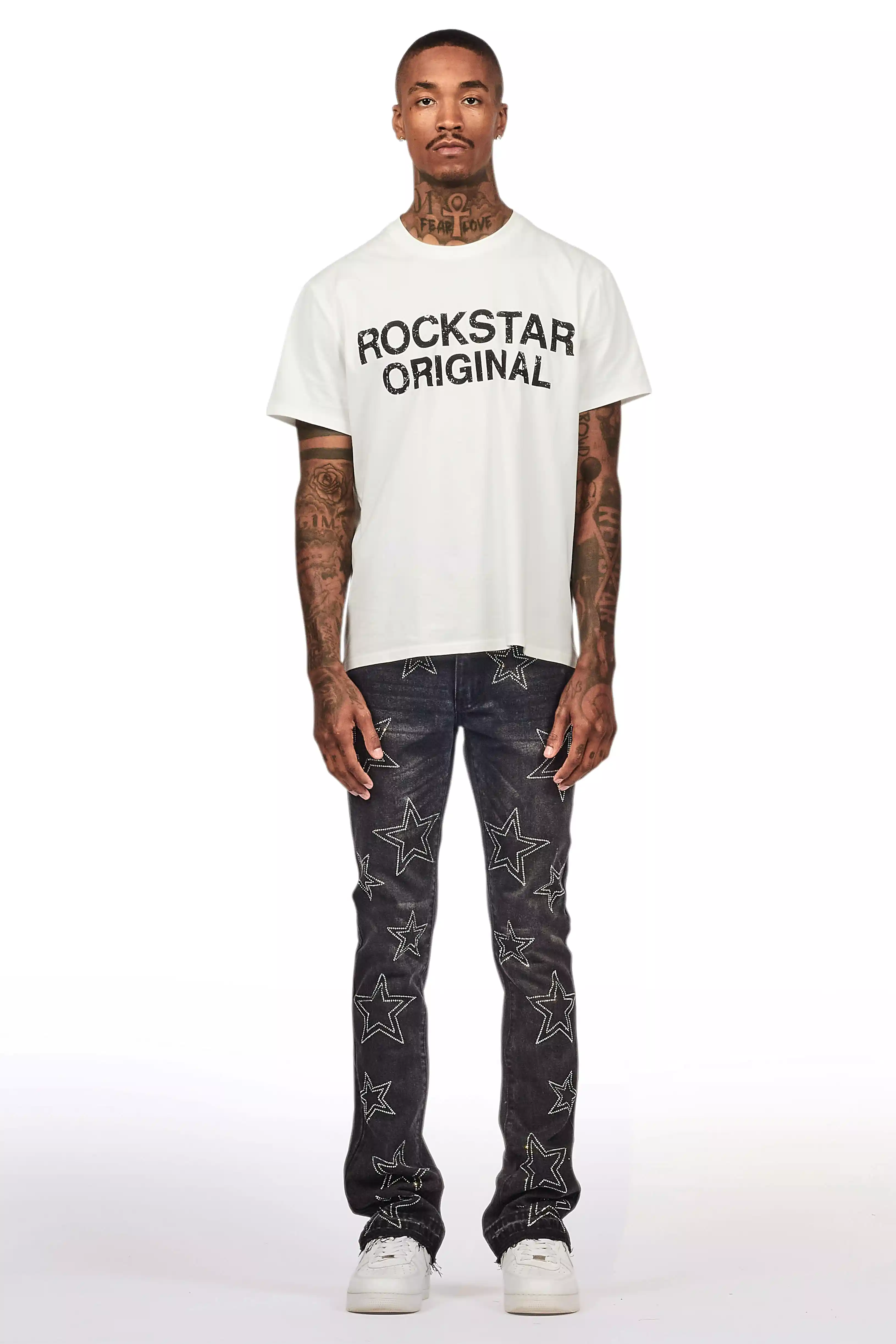 Kama Dark Grey Rhinestone Stacked Flare Jean - Image 3