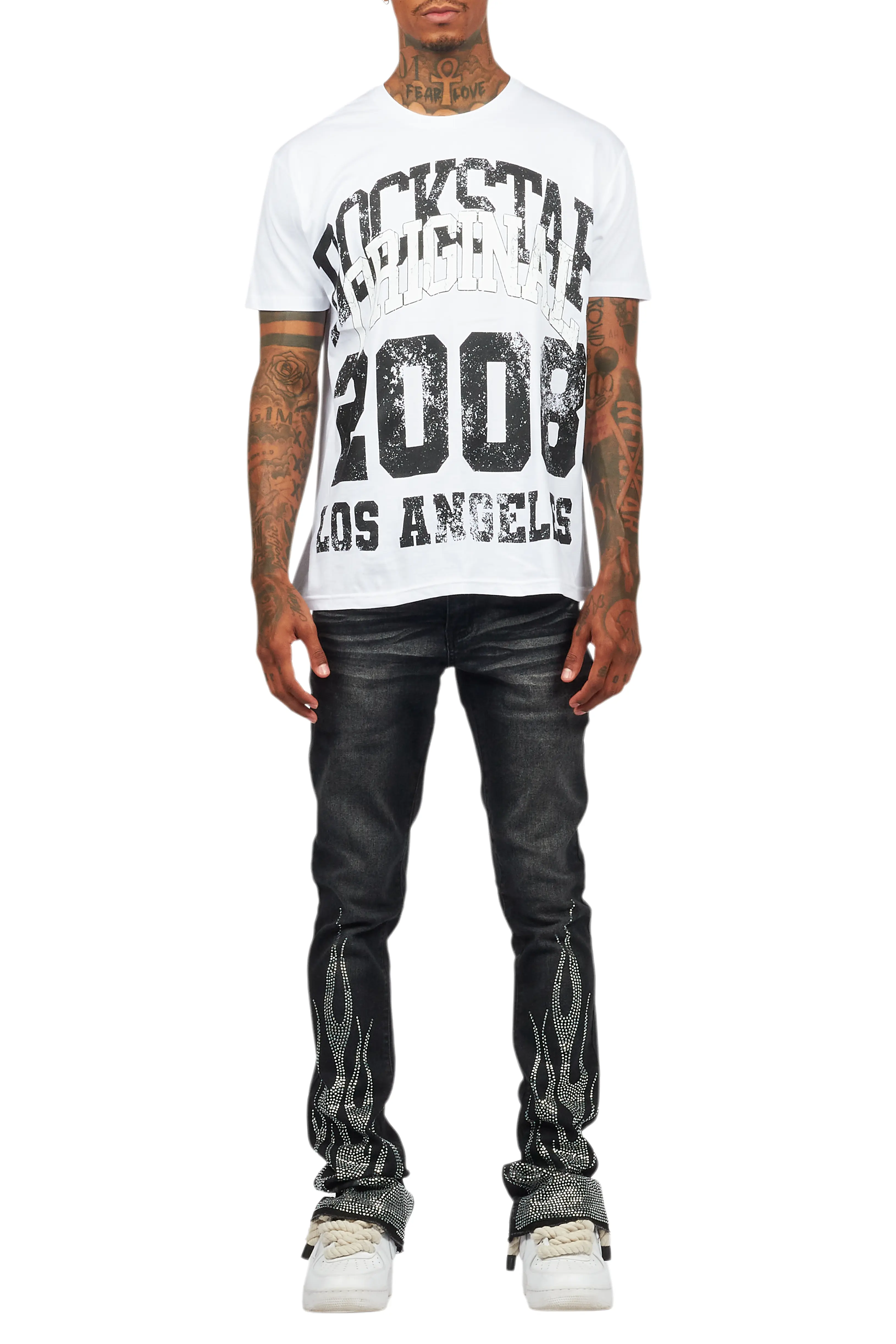 Samba Dark Grey Rhinestone Stacked Flare Jean - Image 10