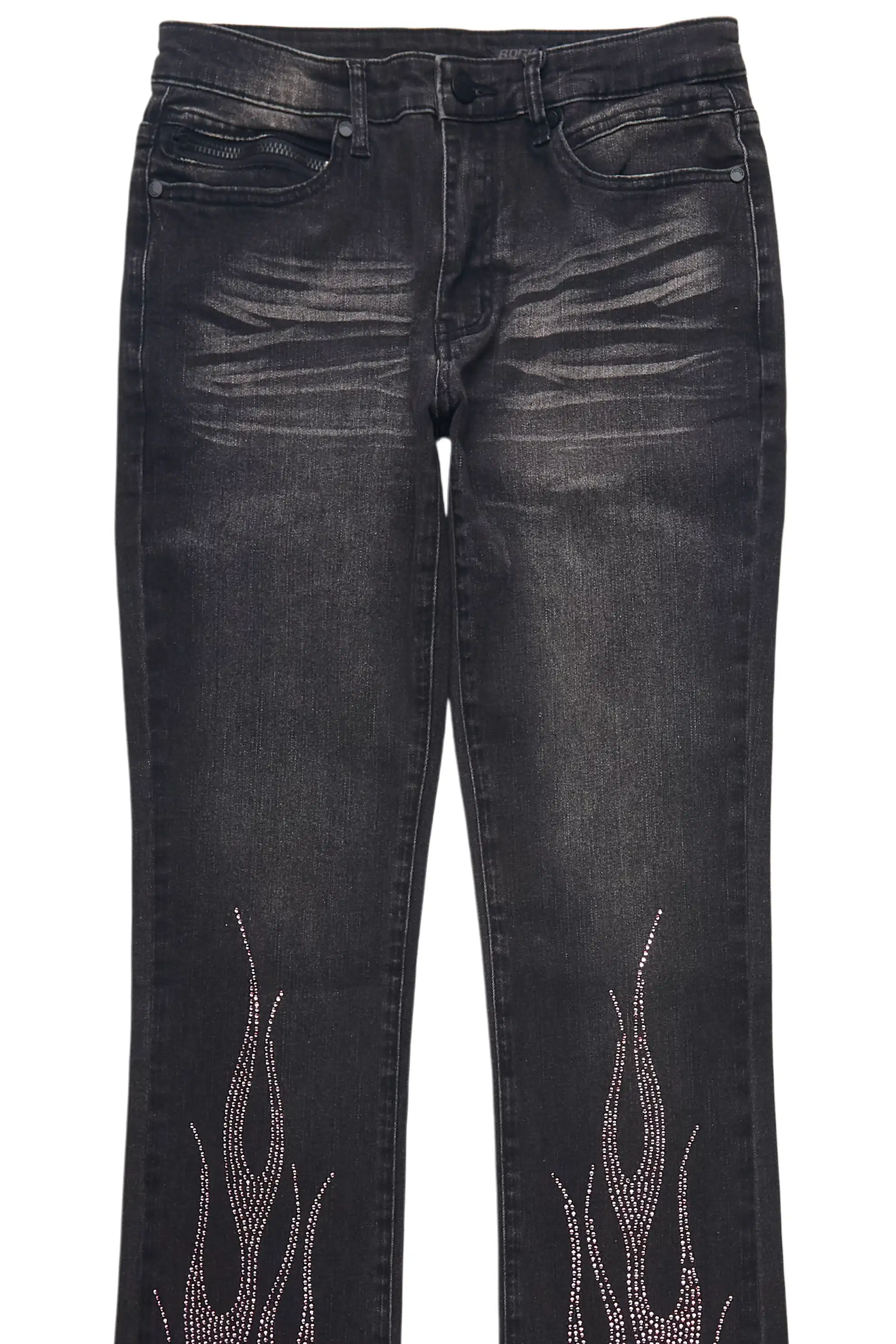 Samba Dark Grey/Pink Rhinestone Stacked Flare Jean - Image 4