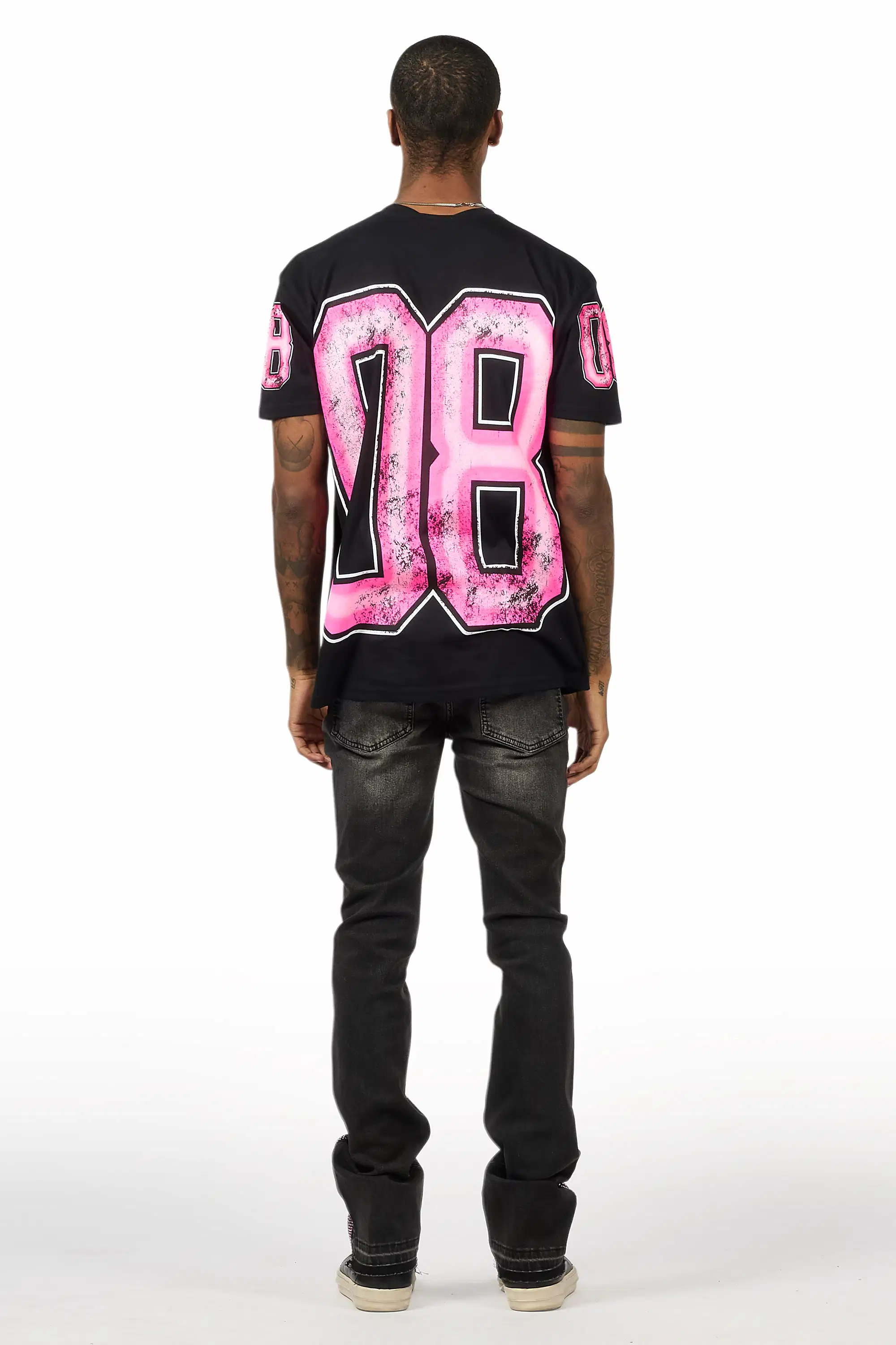 Samba Dark Grey/Pink Rhinestone Stacked Flare Jean - Image 8