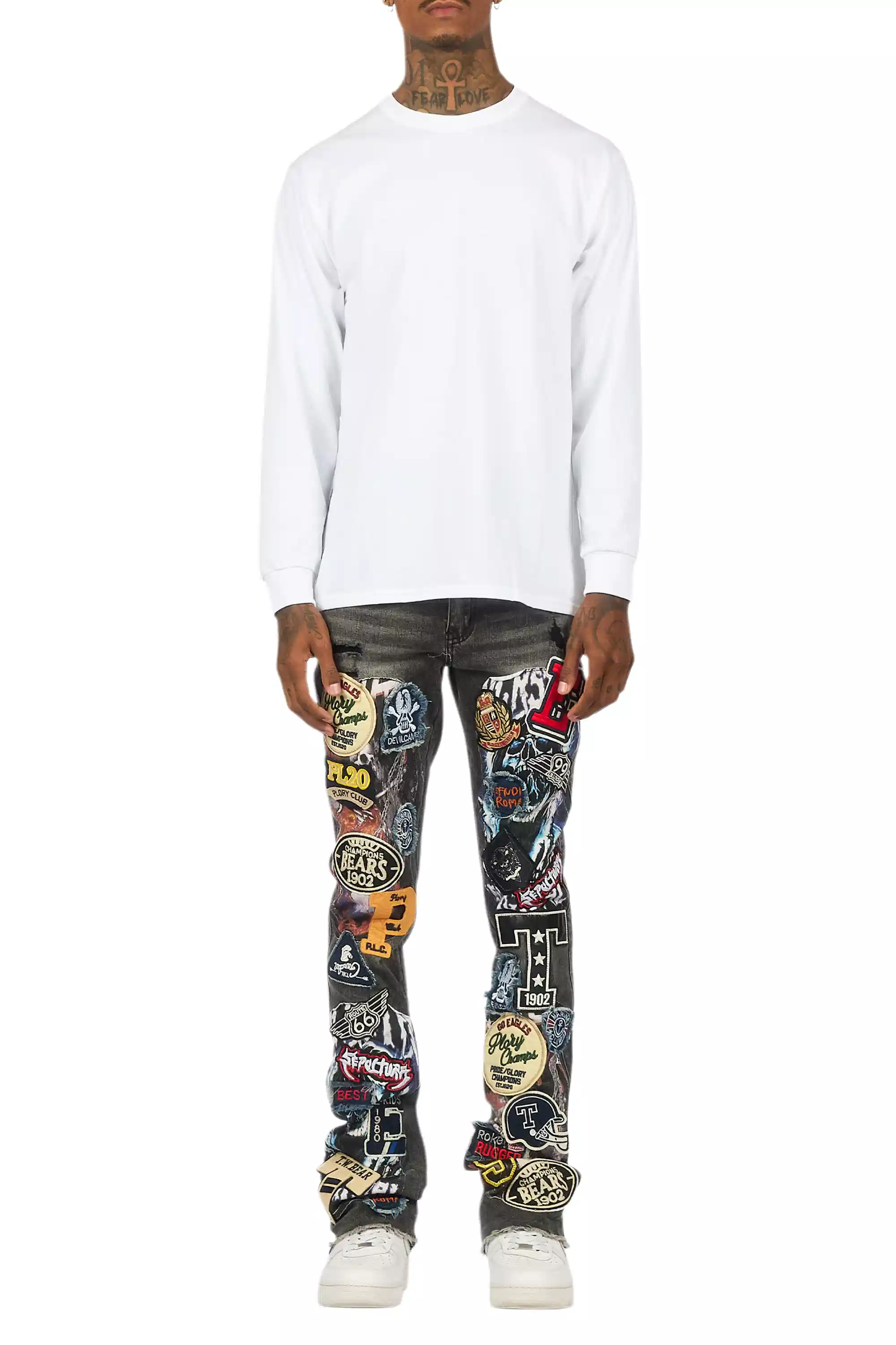 Espan Dark Grey Stacked Flare Jean - Image 11