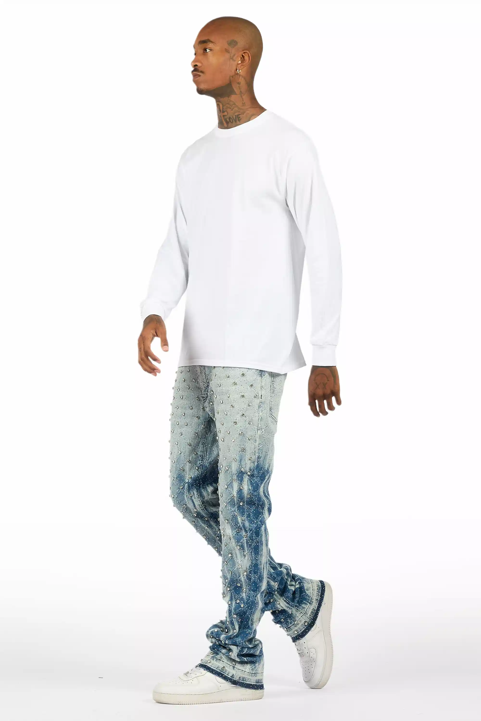 Glit Blue Rhinestone Stacked Flare Jean - Image 7