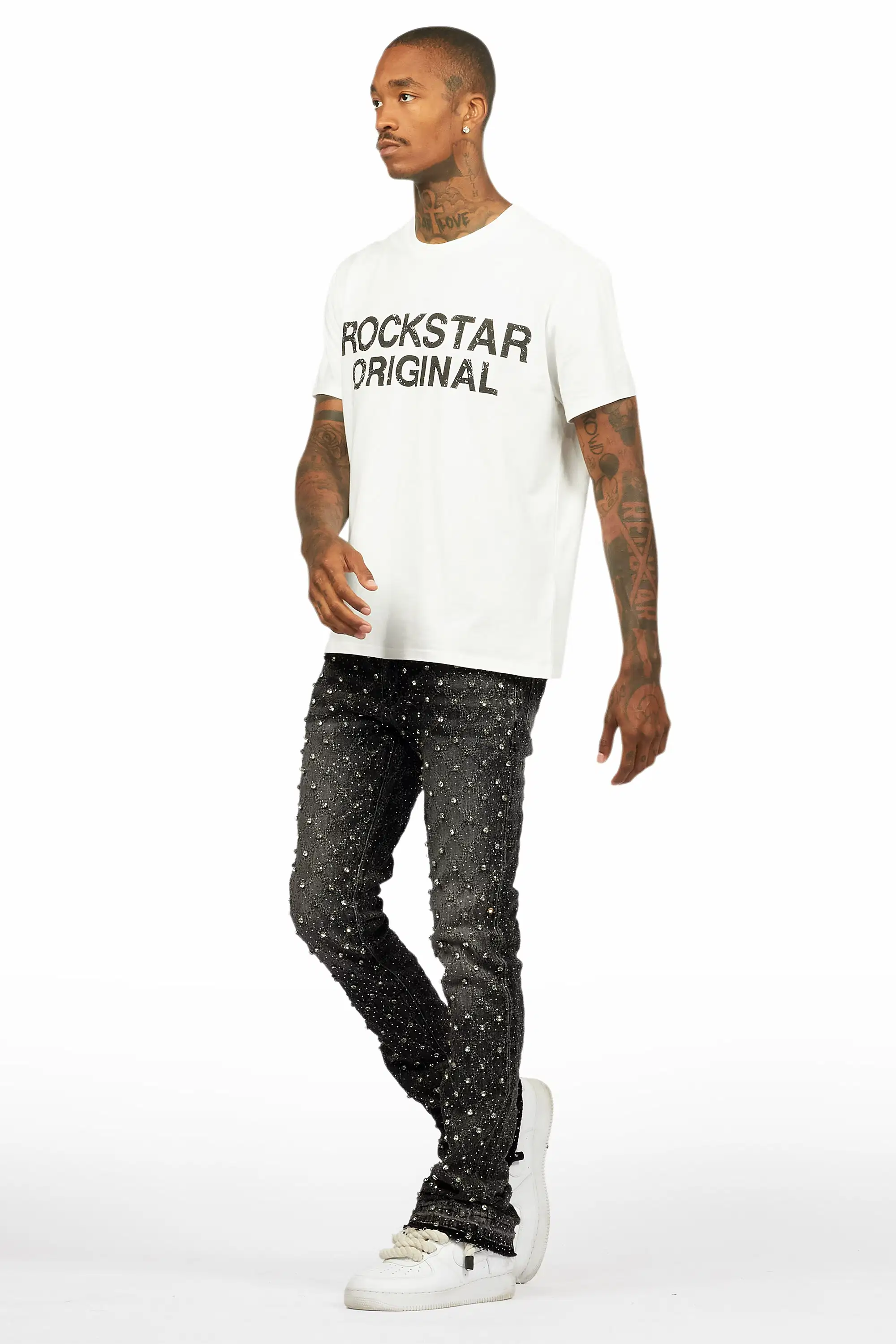 Glit Dark Grey Rhinestone Stacked Flare Jean - Image 8