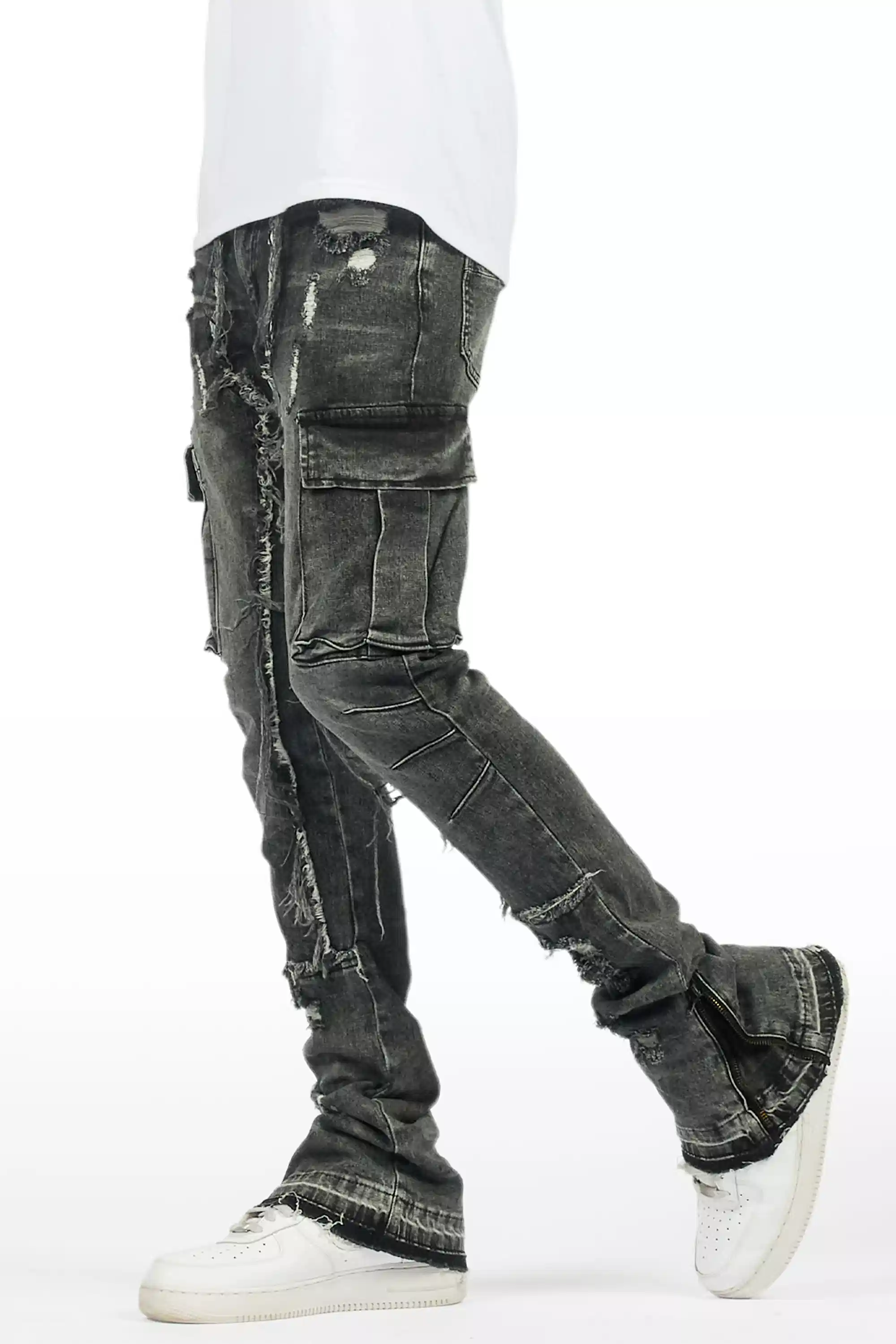 Aftermath Dark Grey Stacked Flare Jean