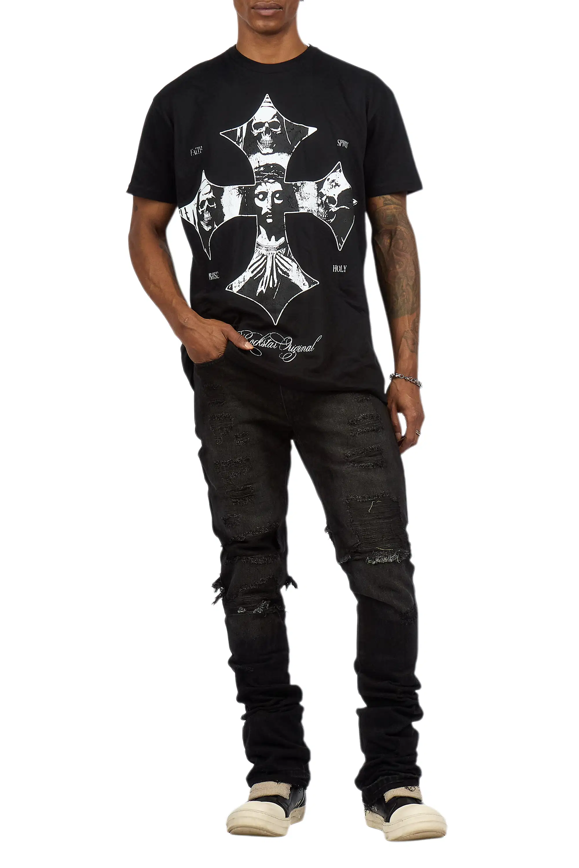 Foreign Dark Grey Wash Stacked Flare Jean - Image 11