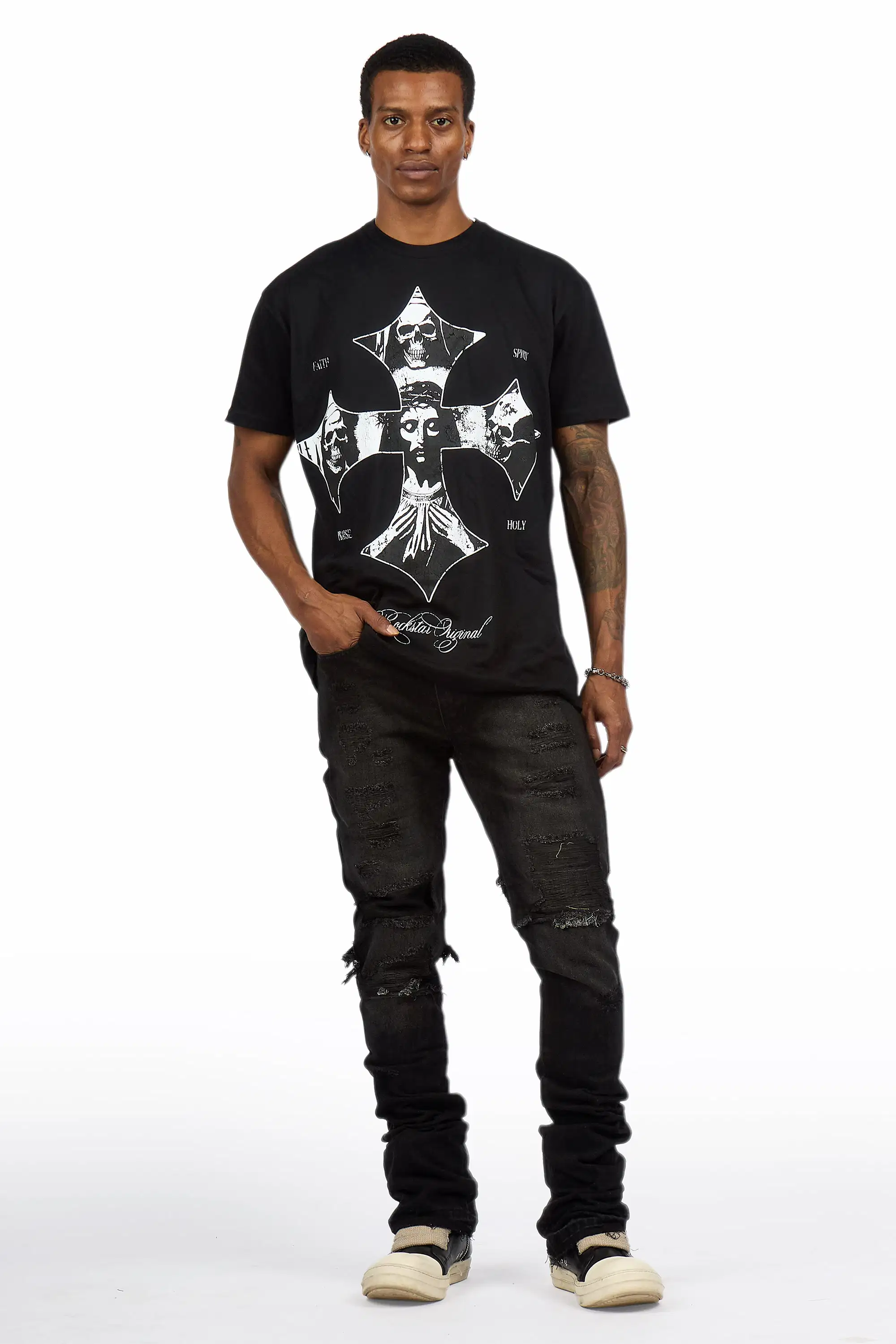 Foreign Dark Grey Wash Stacked Flare Jean - Image 4