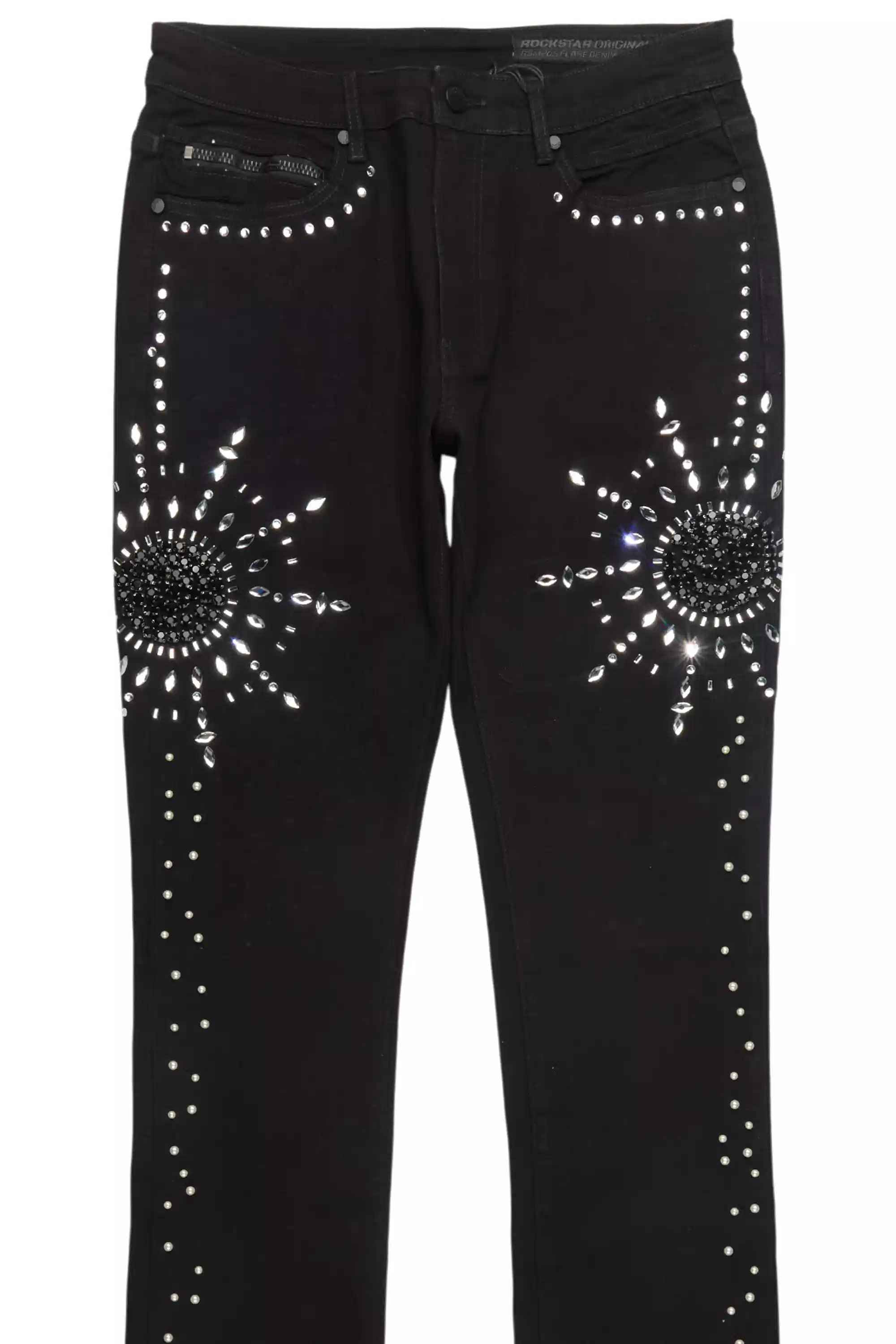 Tryst Jet Black Rhinestone Stacked Flare Jean - Image 9