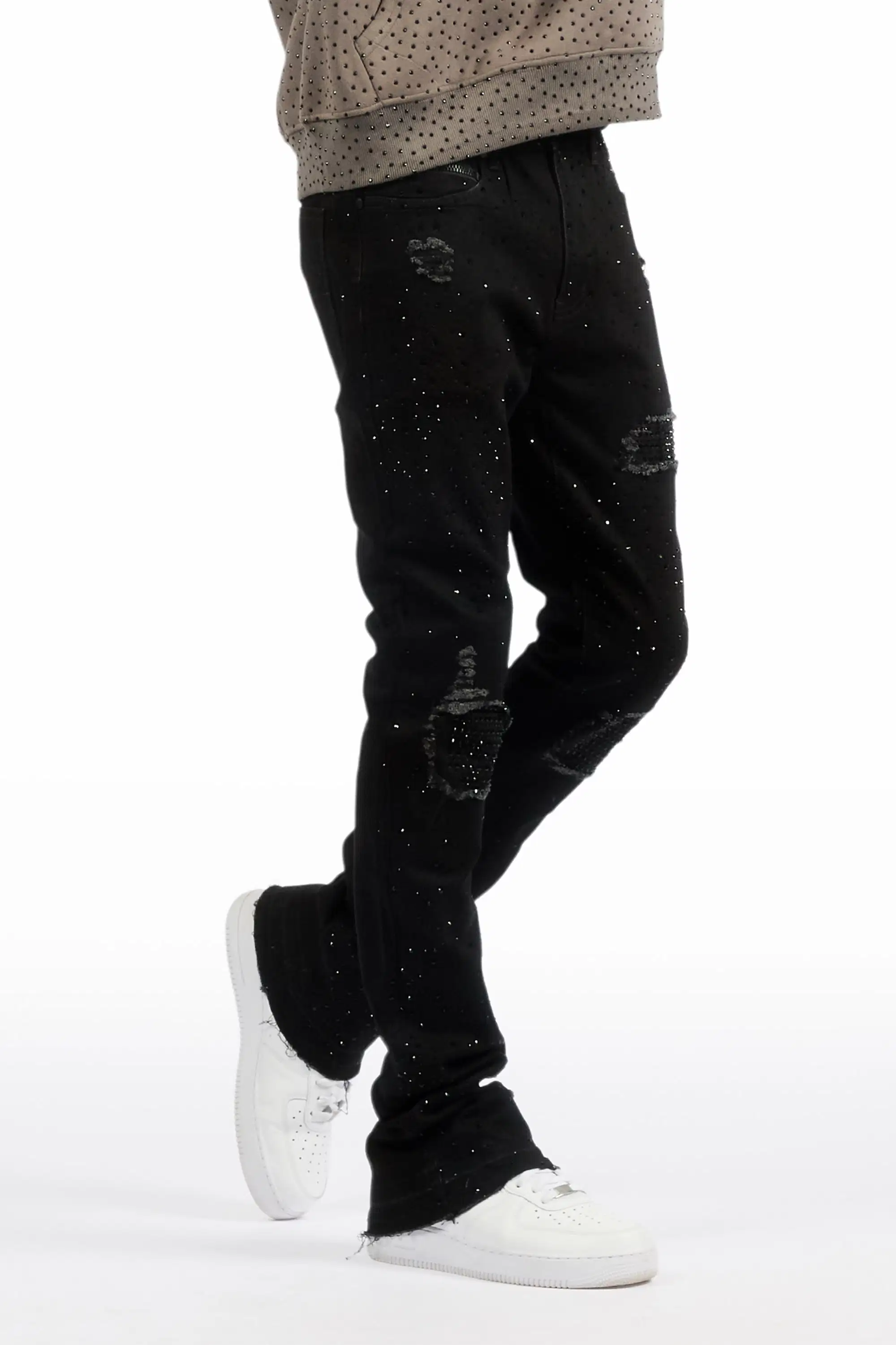 Prism Black/Black Rhinestone Stacked Flare Jean