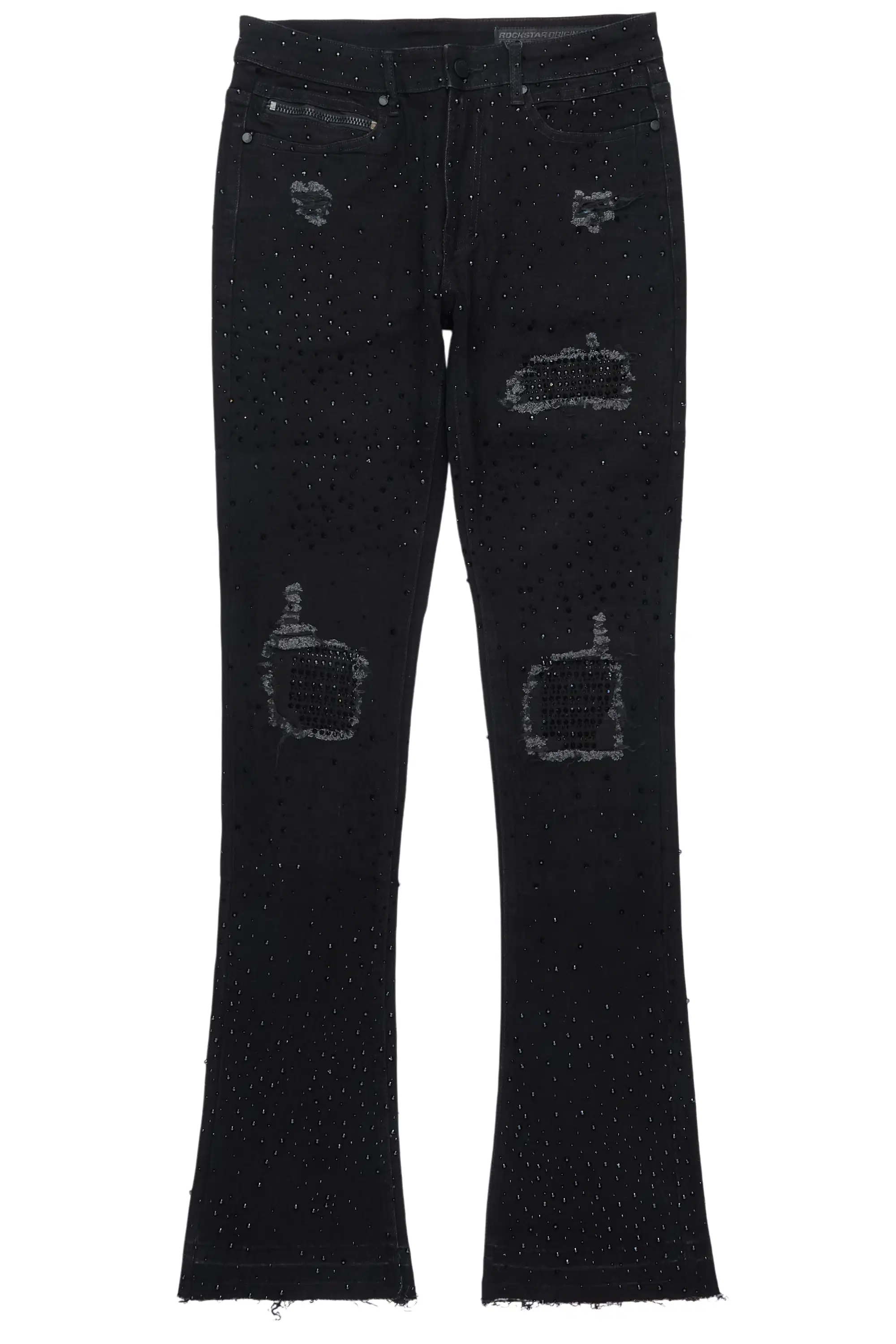 Prism Black/Black Rhinestone Stacked Flare Jean - Image 2