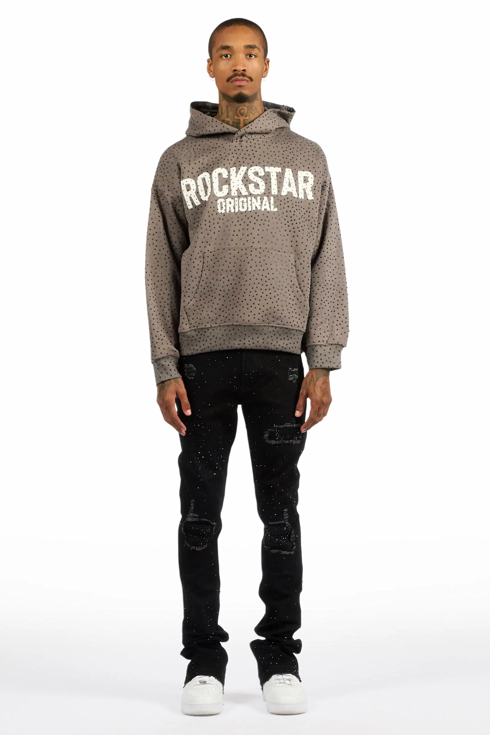 Prism Black/Black Rhinestone Stacked Flare Jean - Image 3