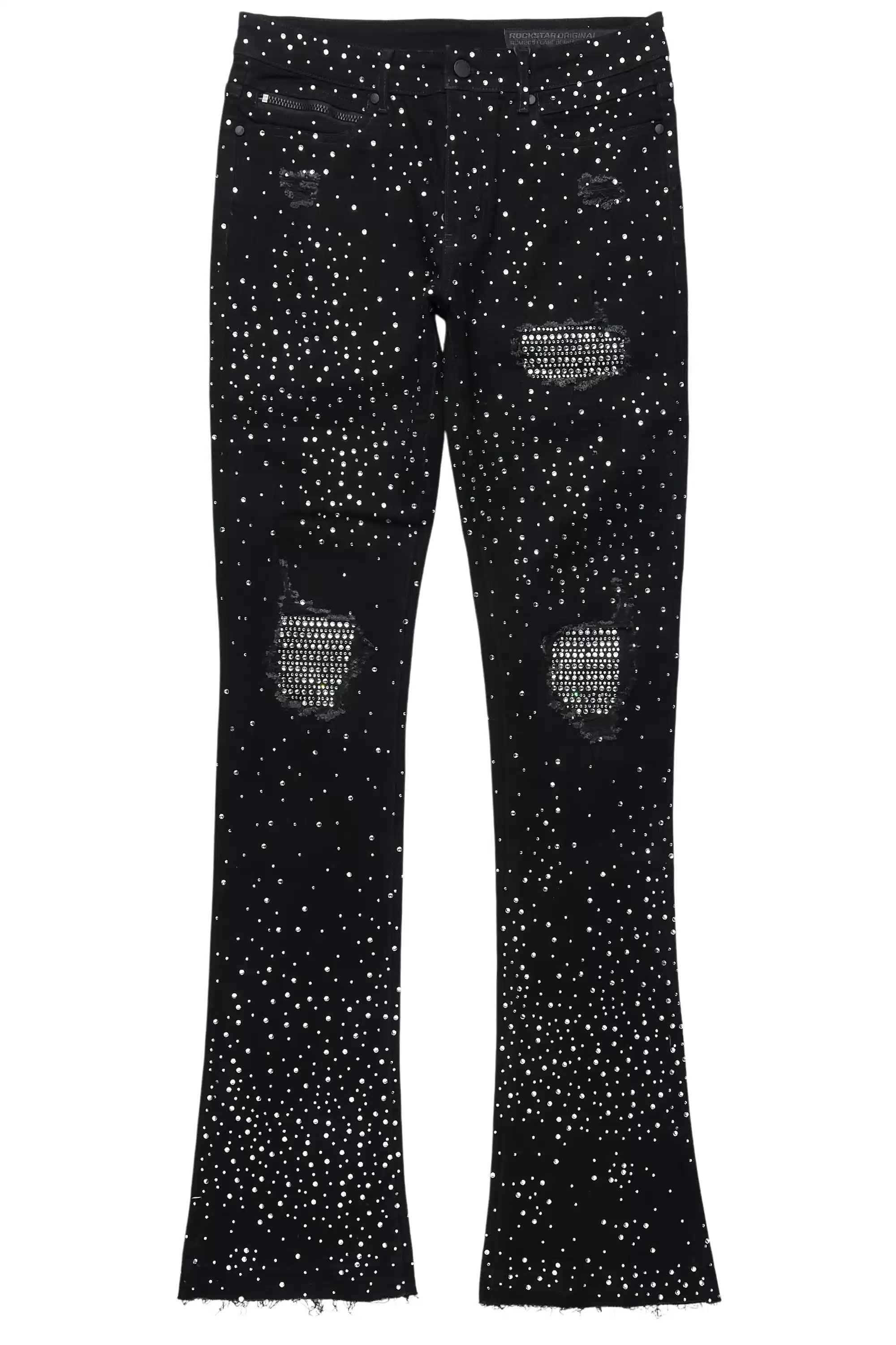 Prism Black/Clear Rhinestone Stacked Flare Jean - Image 2