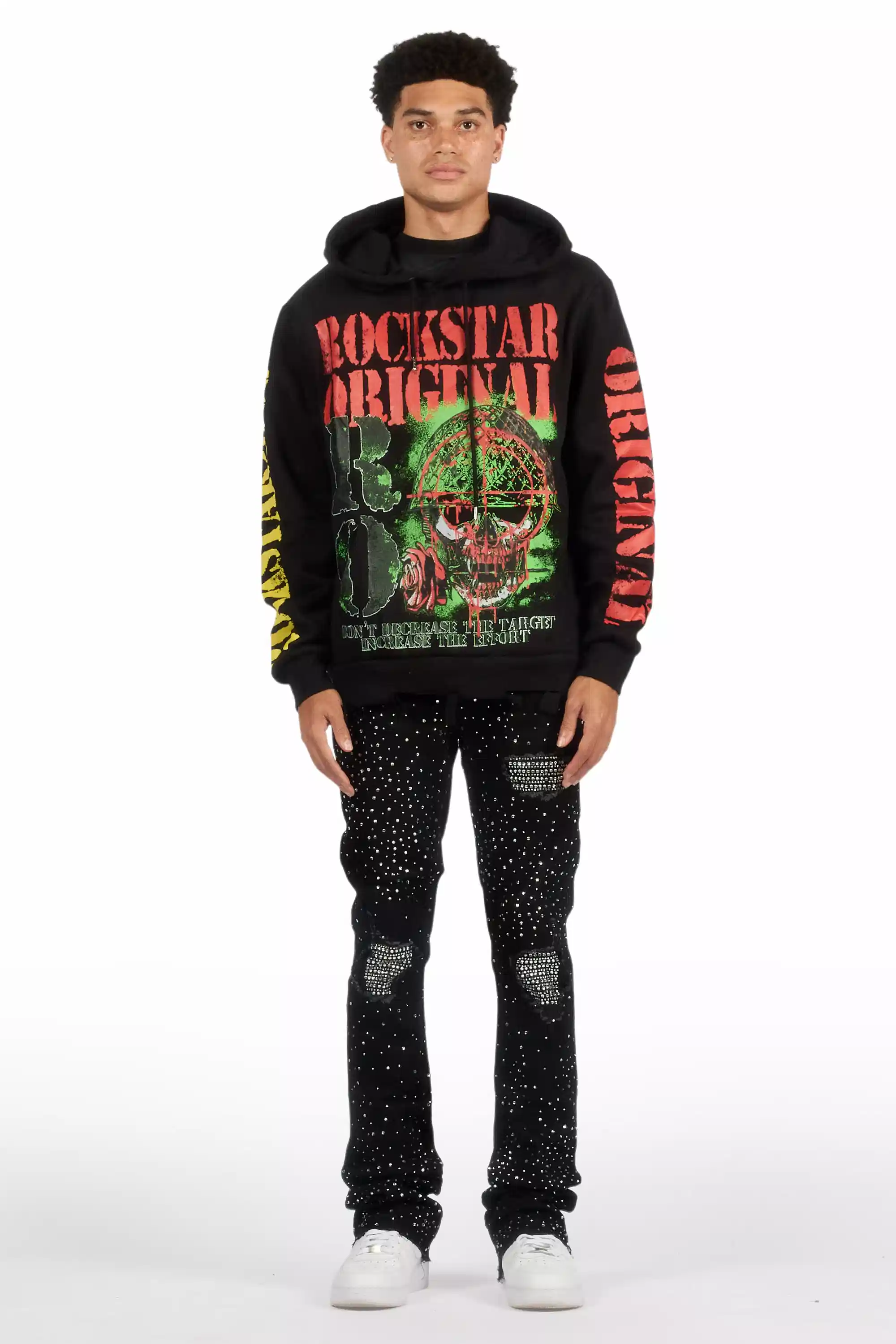 Prism Black/Clear Rhinestone Stacked Flare Jean - Image 3