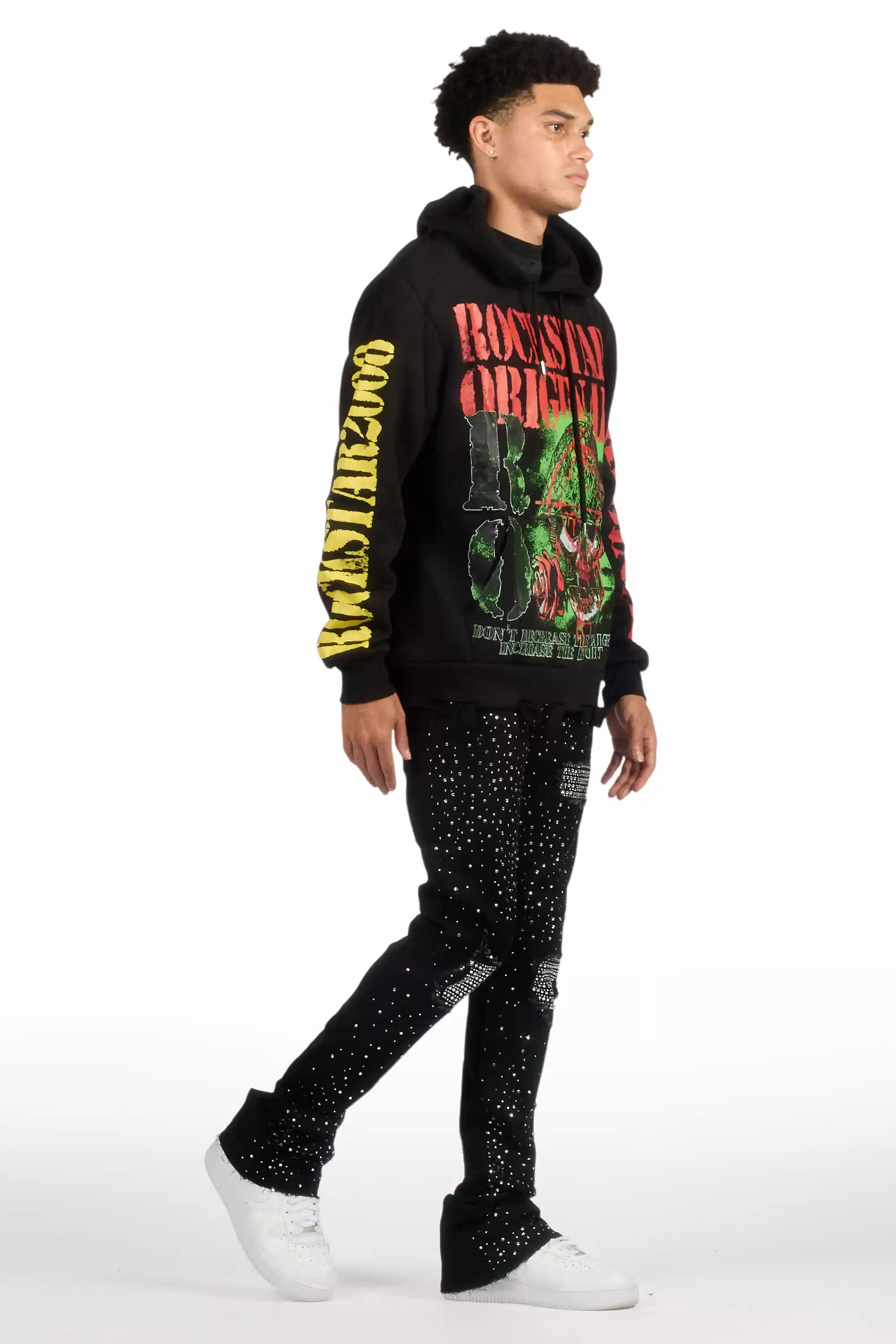 Prism Black/Clear Rhinestone Stacked Flare Jean - Image 4